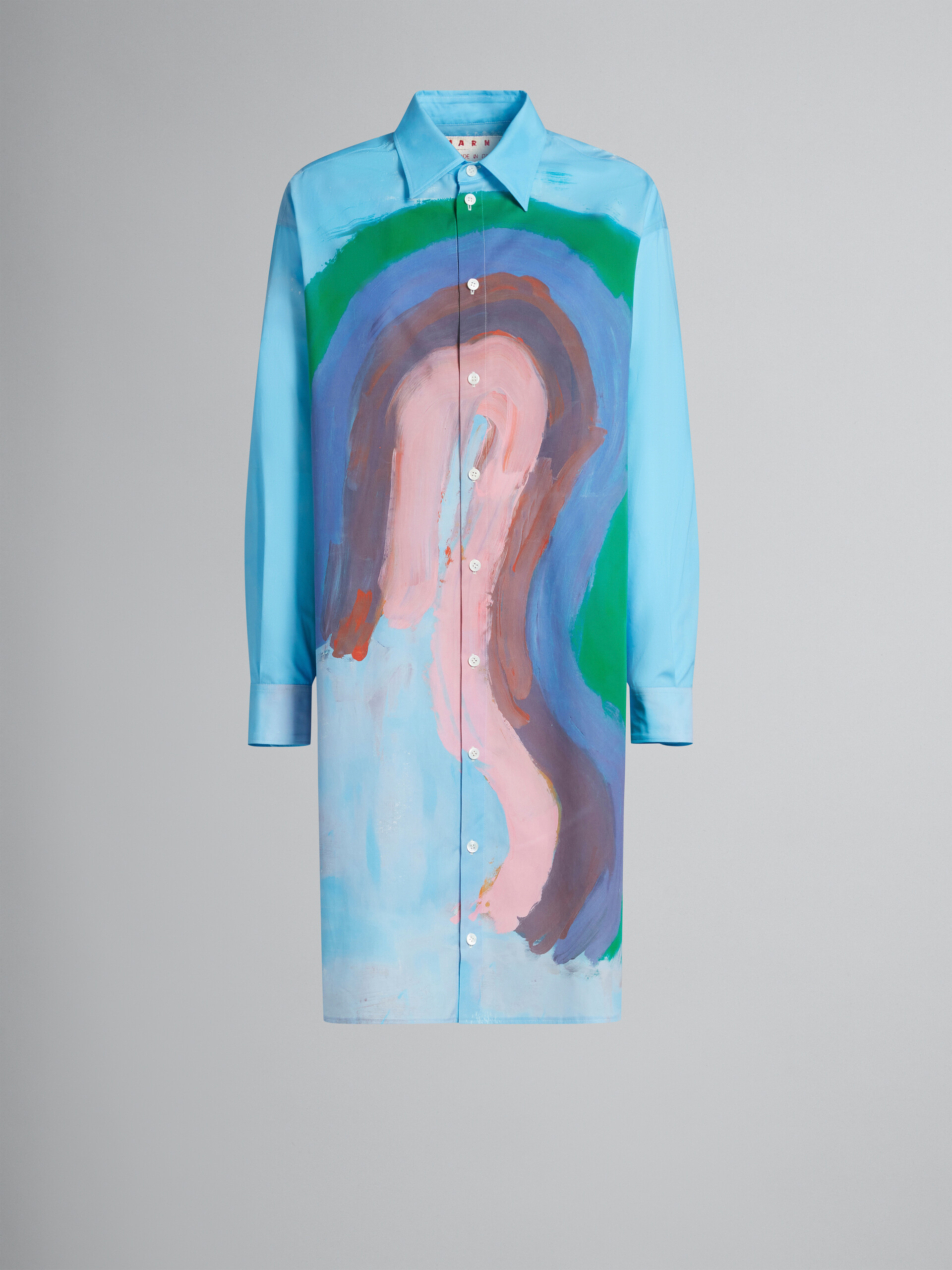 Blue poplin shirt dress with Rainbow print - Dresses - Image 1