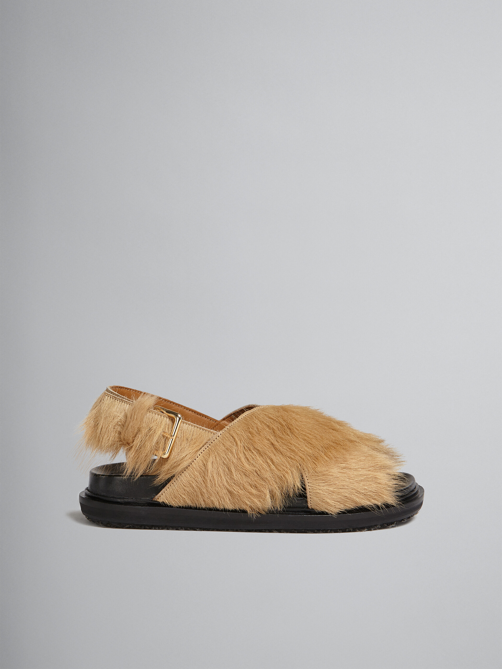 Beige long-hair calfskin Fussbett - Sandals - Image 1