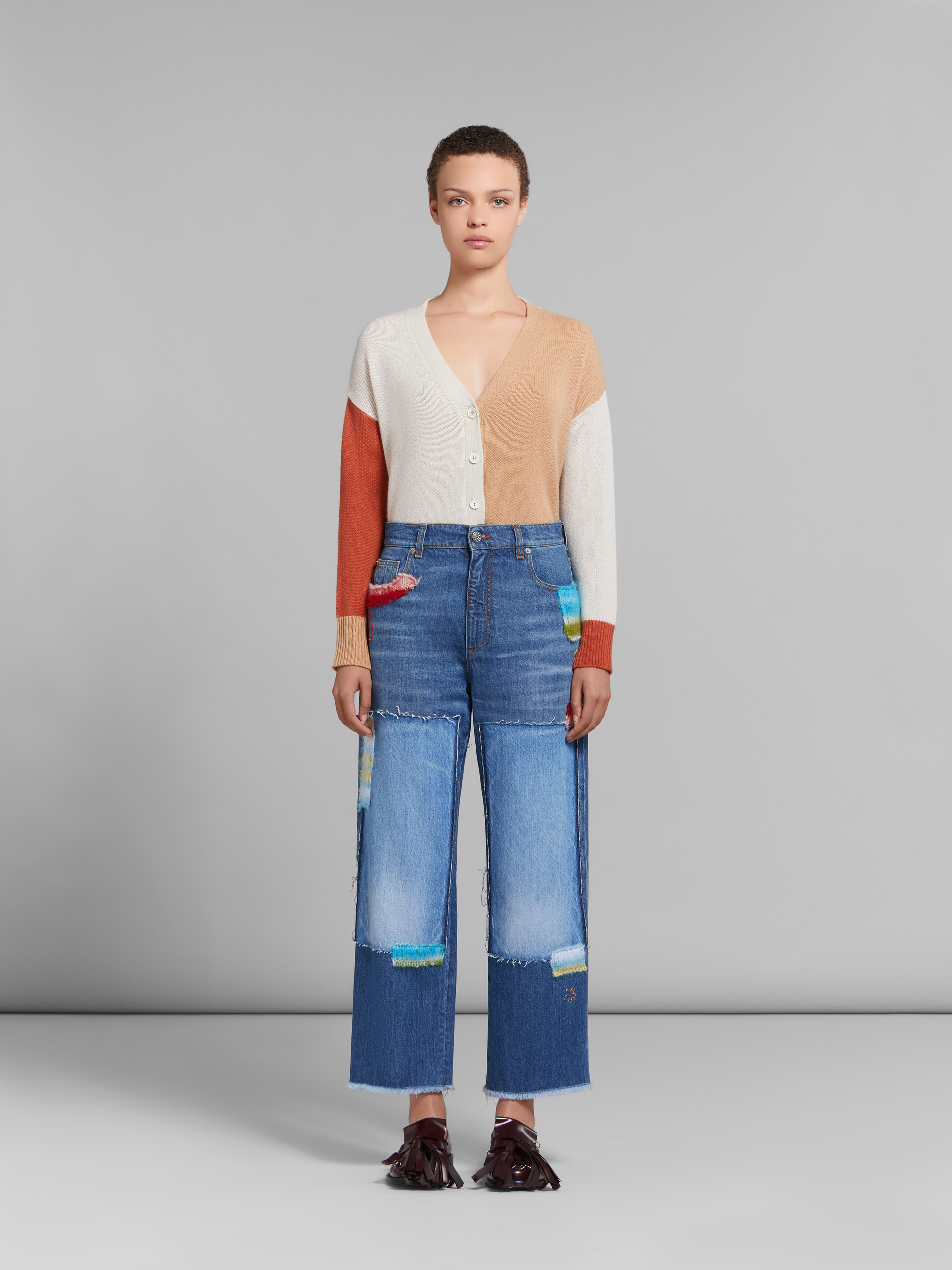 Blue organic denim jeans with mohair patches - Pants - Image 2