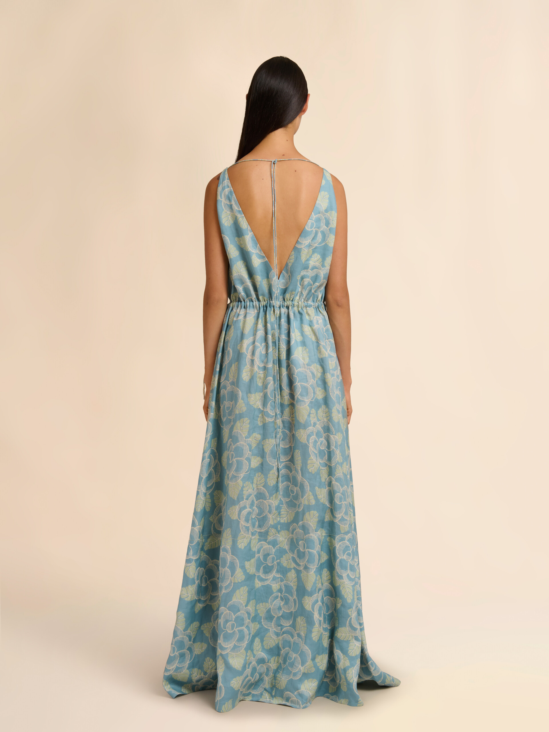 Maxikleid aus blauem Ramie mit Banjo-Print - Kleider - Image 3