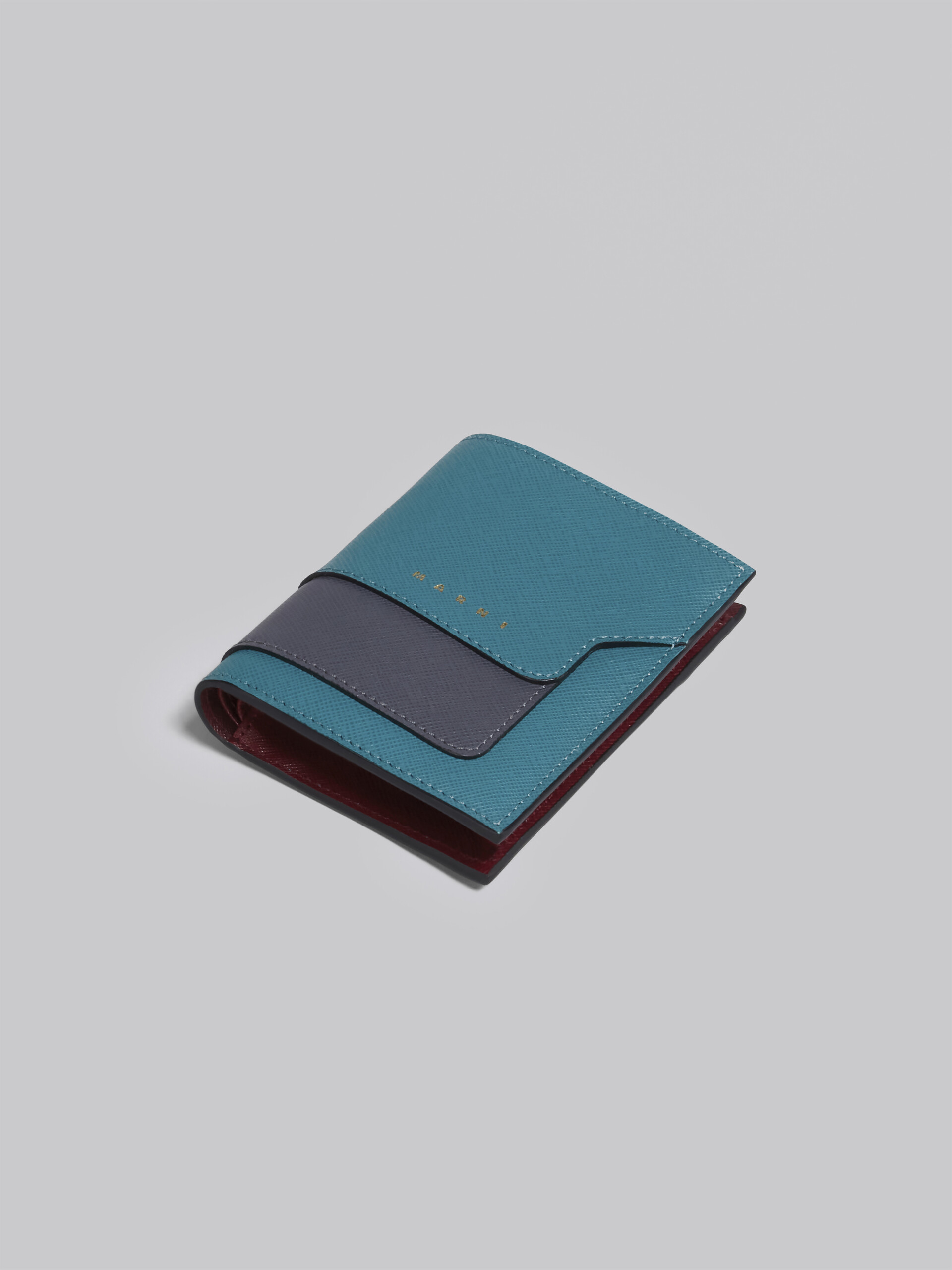 Blue grey and red saffiano leather bi-fold wallet - Wallets - Image 5