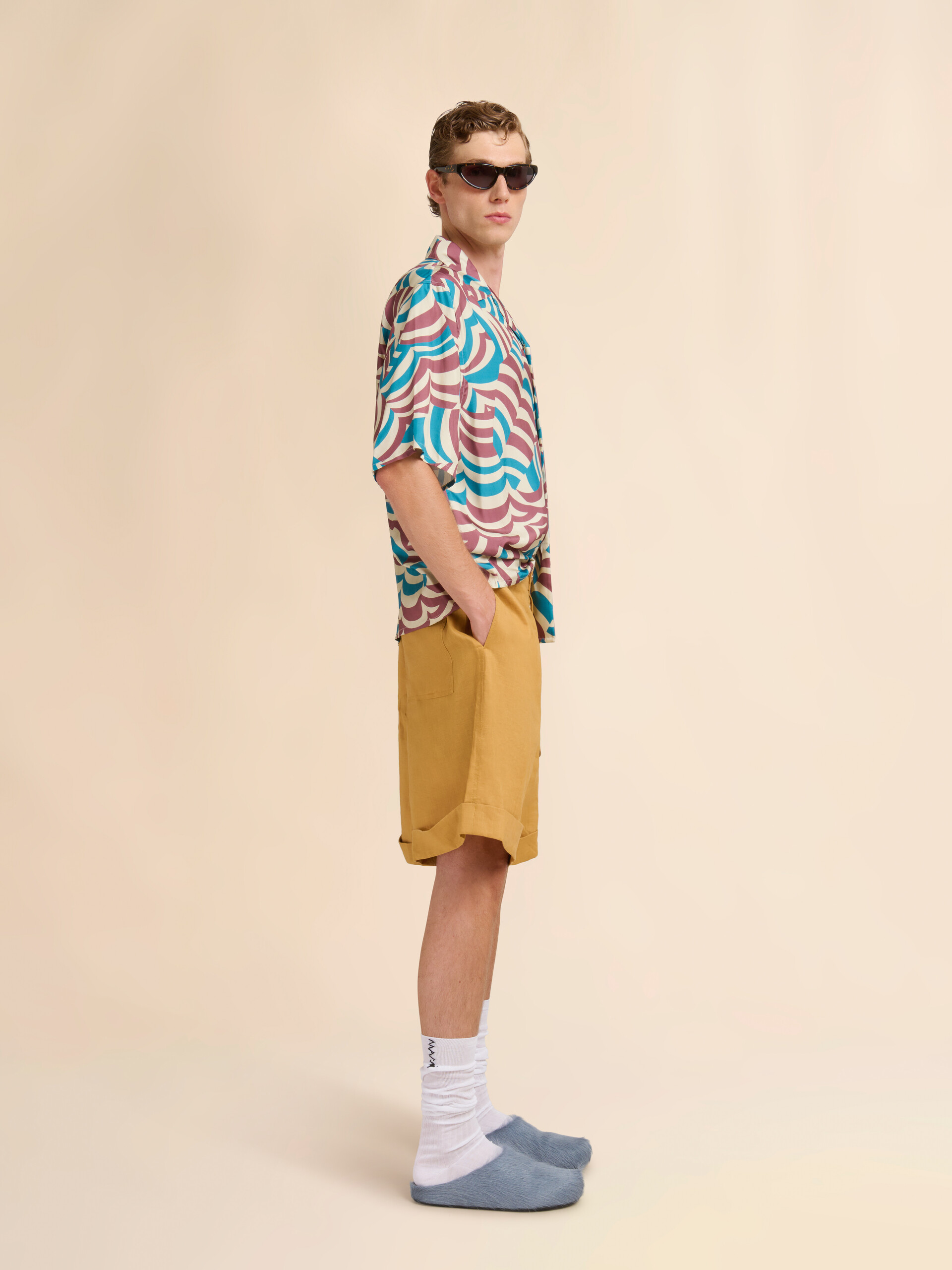 Brown and turquoise twill bowling shirt with Yoyo print - Shirts - Image 5