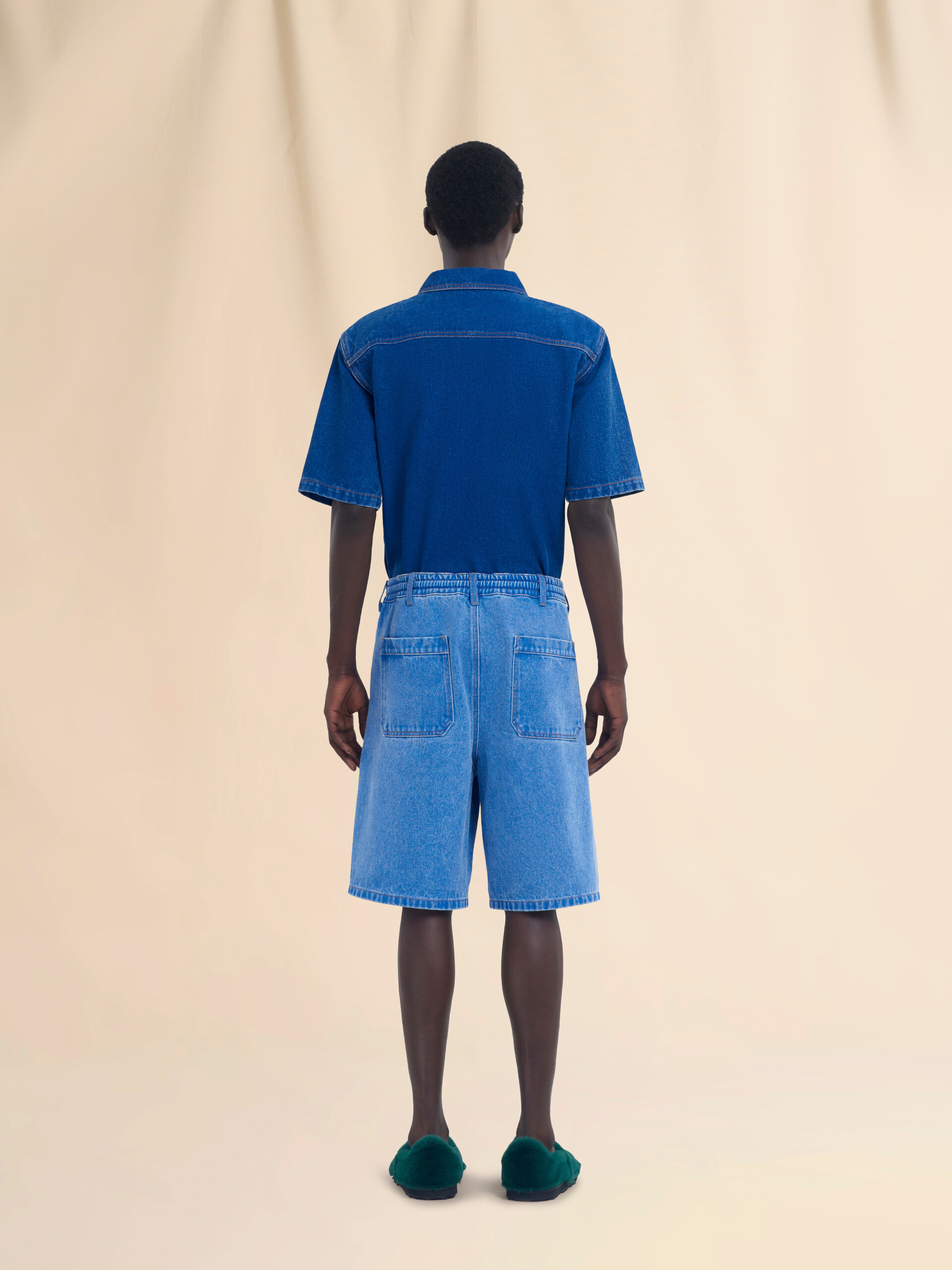 Light blue denim shorts with patch detail - Pants - Image 3