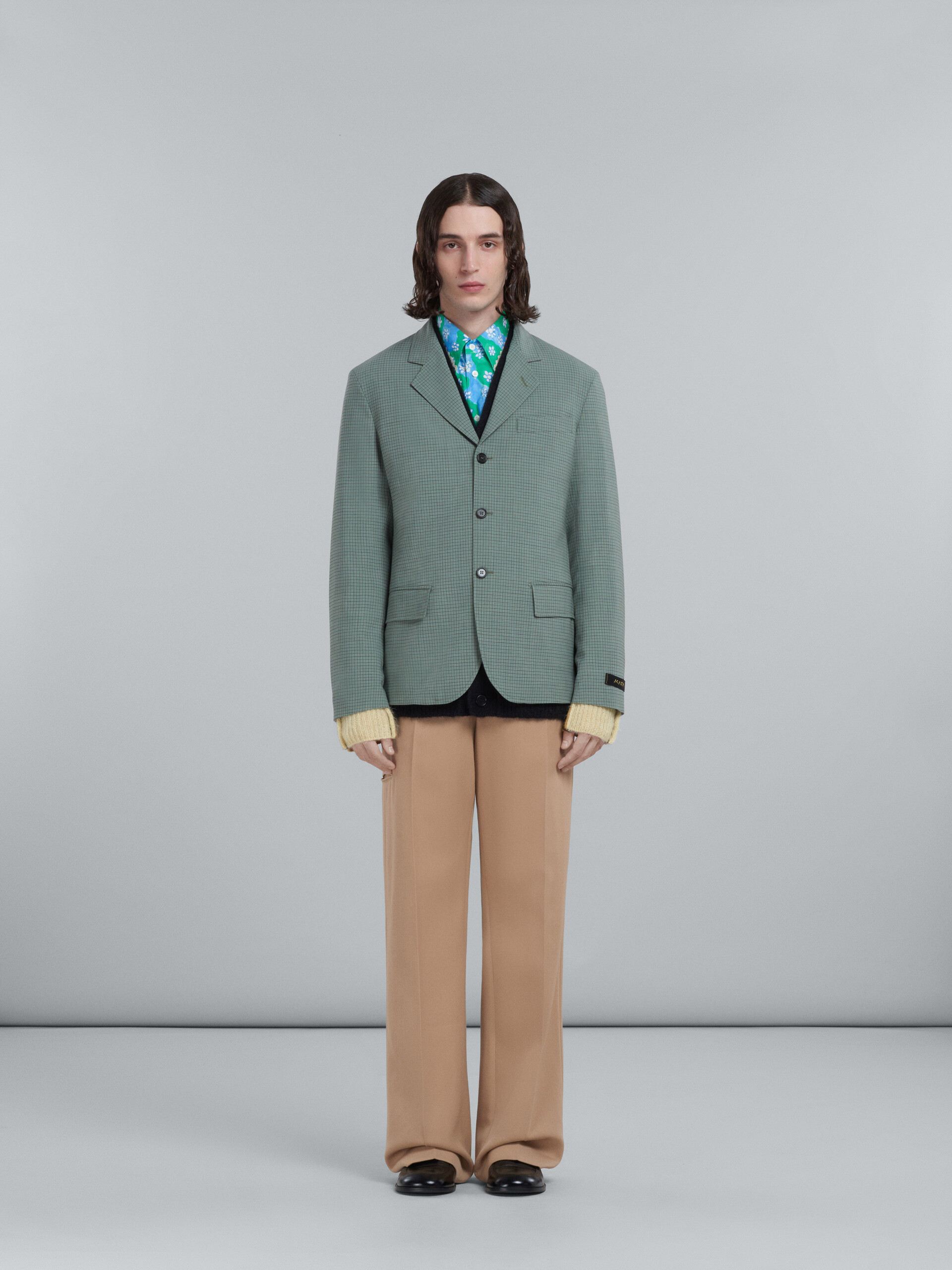 Blazer in tropical wool with green checks - Jackets - Image 2