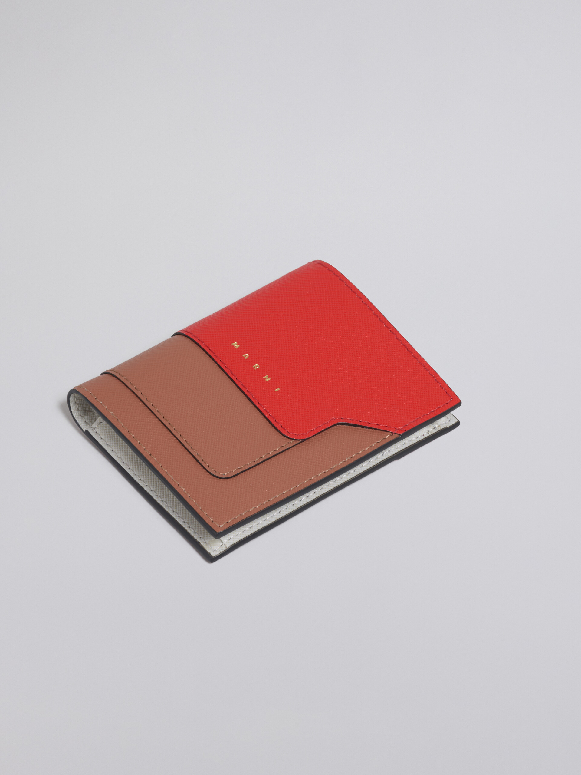 Dreifarbige zweiteilige Geldbörse aus Saffianleder in Weiß, Braun und Rot - Brieftaschen - Image 5