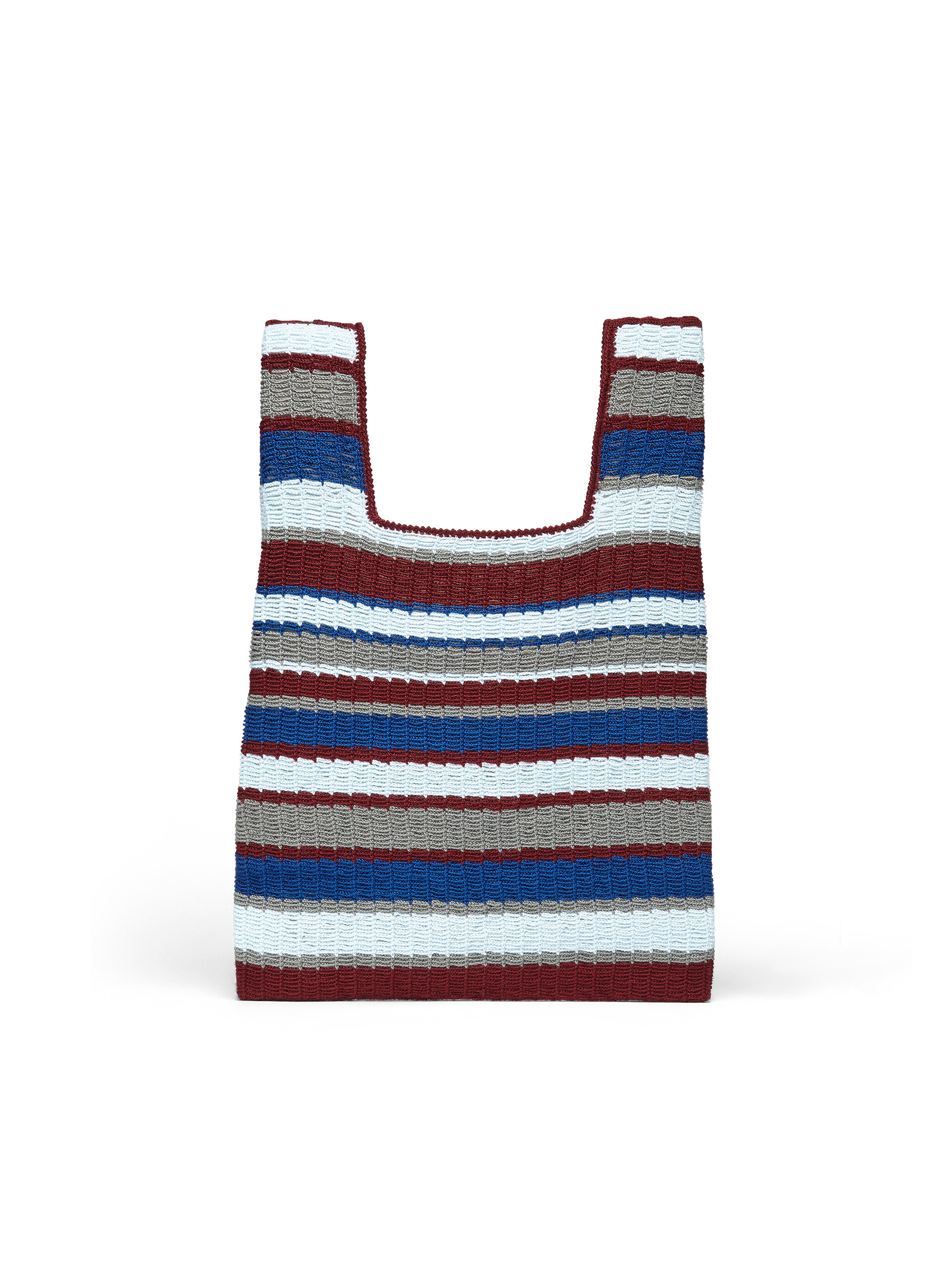 Shopping bag MARNI MARKET with striped motif in burgundy blue grey and pale blue crochet polyester - Bags - Image 3
