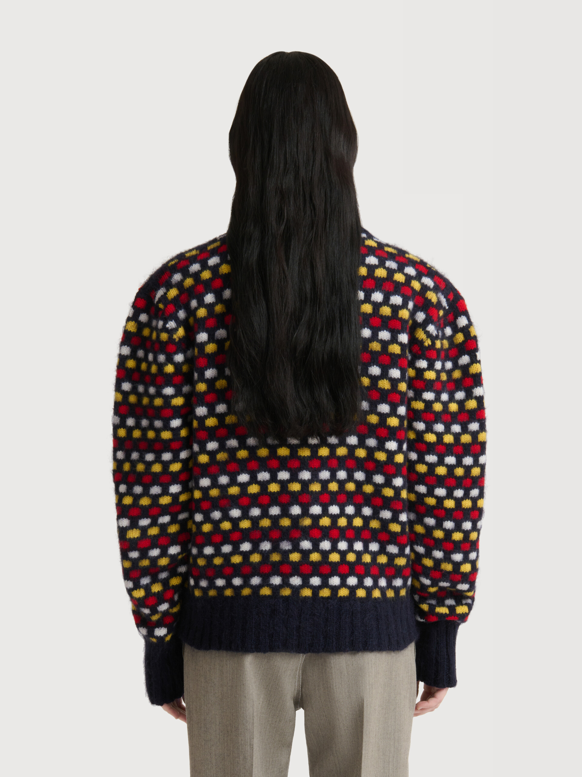 Red and blue jacquard Shetland wool cardigan - Pullovers - Image 4
