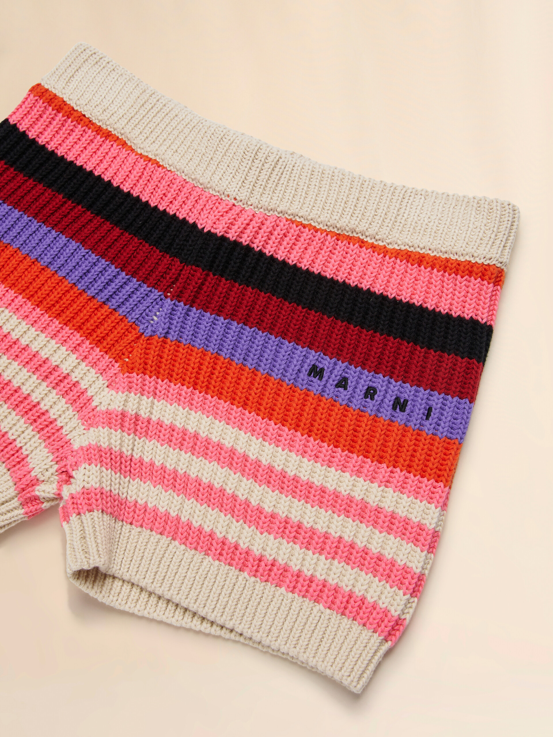 Culotte in maglia di cotone beige a righe - Pantaloni - Image 3