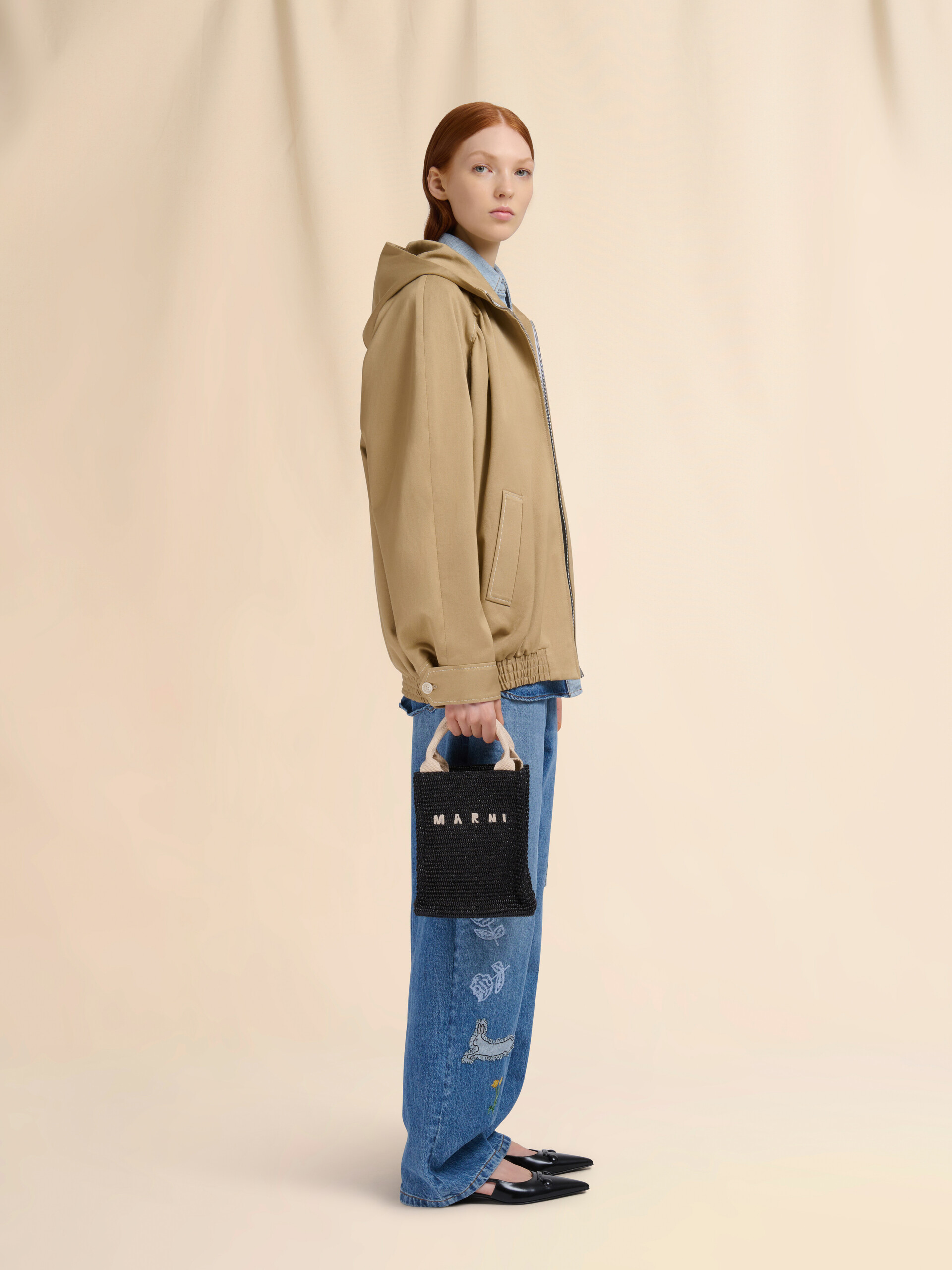 Brown raffia-effect tote mini bag - Shopping Bags - Image 2