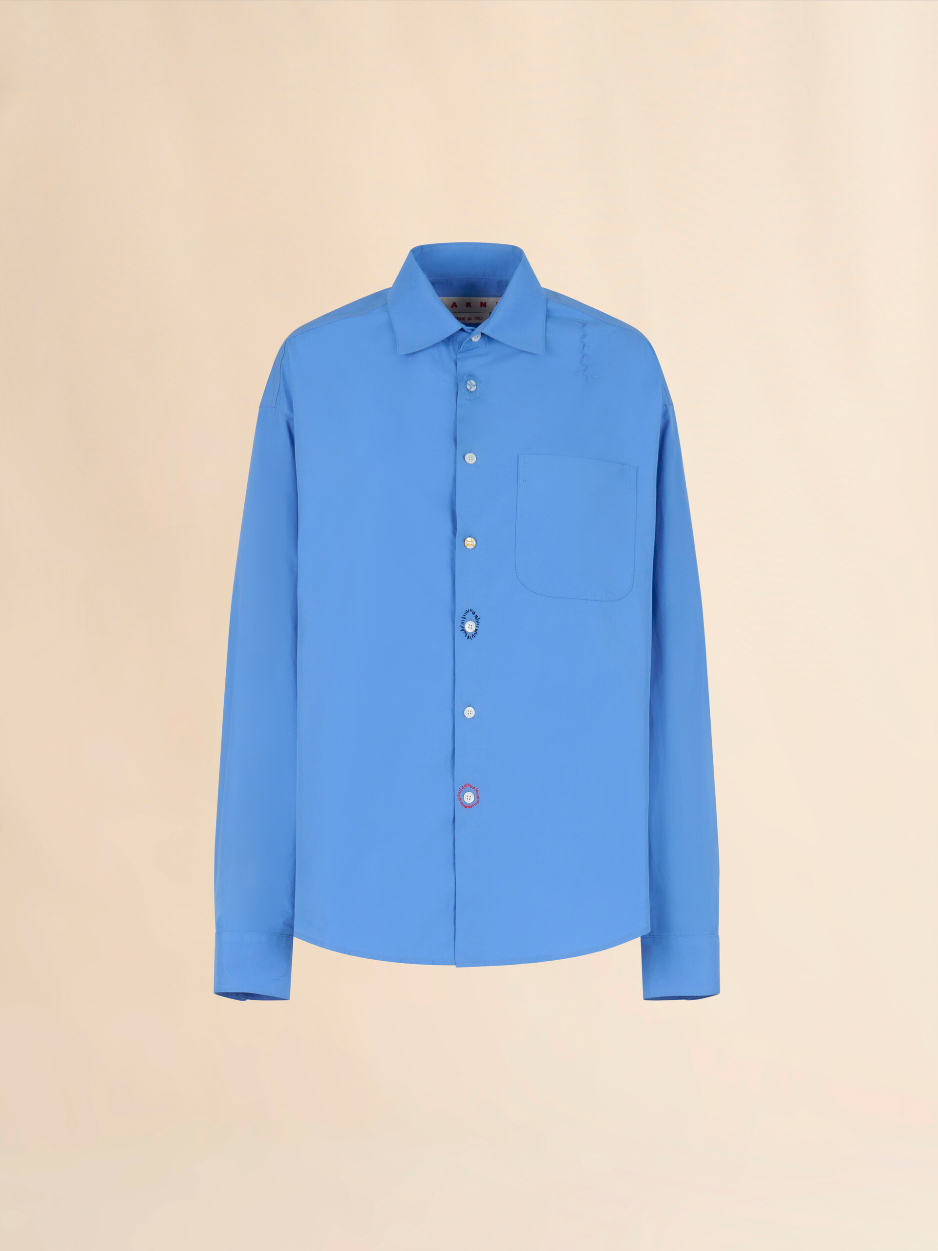 Blue organic poplin shirt with Marni Mending - Shirts - Image 1