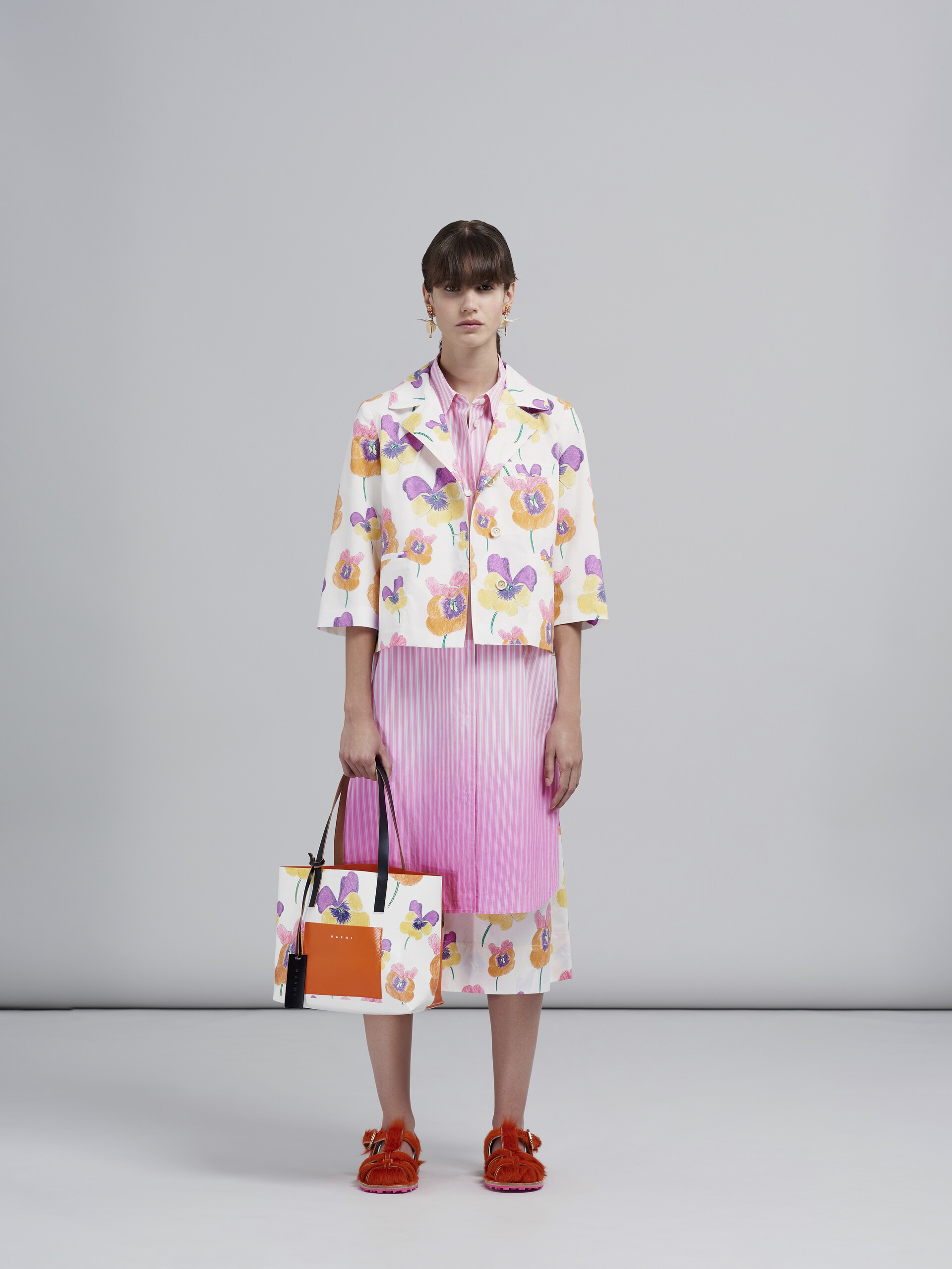 Pansies print orange shopping bag - Shopping Bags - Image 2