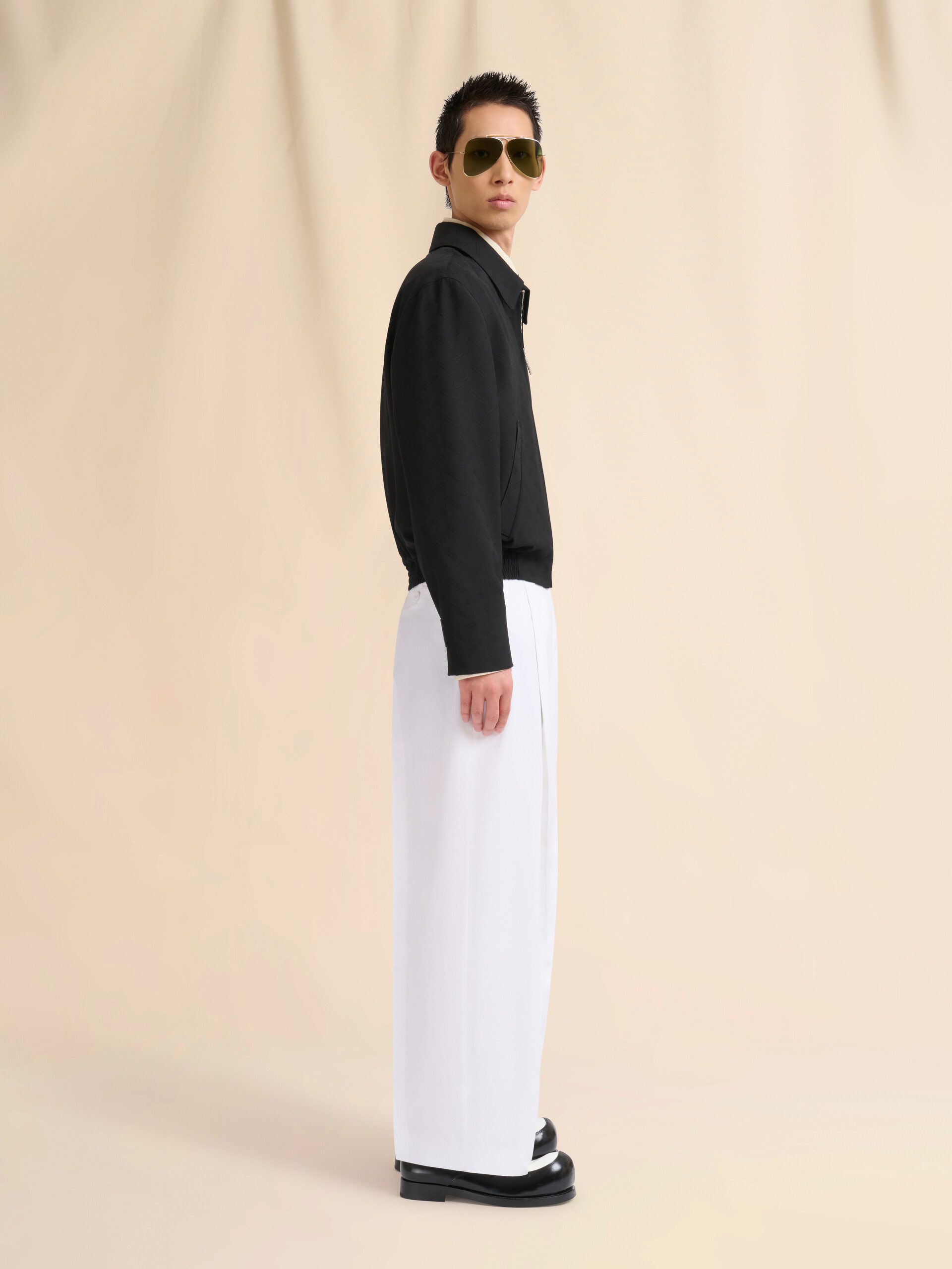 Cream viscose oversized shirt with geometric jacquard motif - Shirts - Image 5