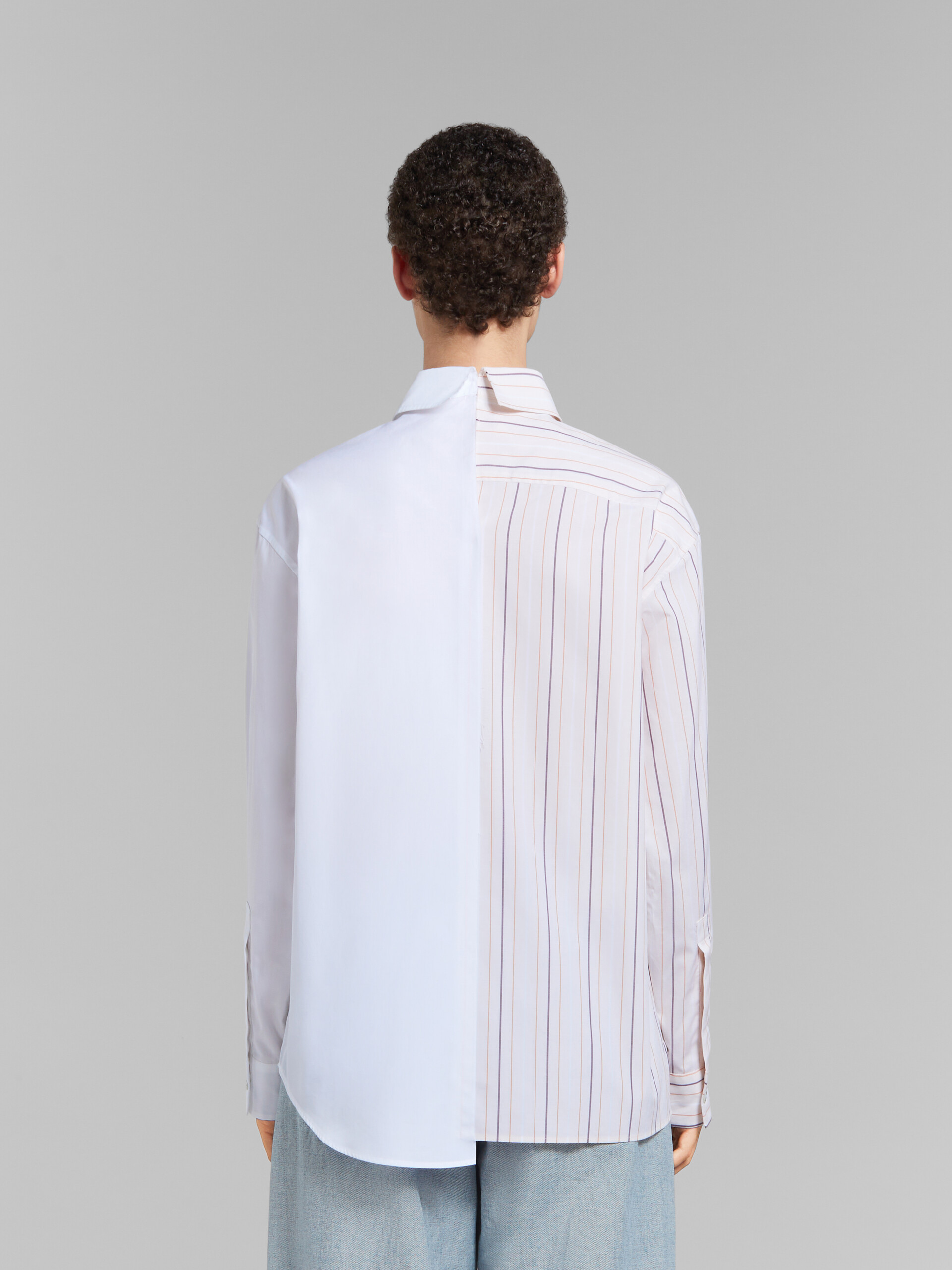 White and striped organic cotton patchwork shirt - Shirts - Image 3