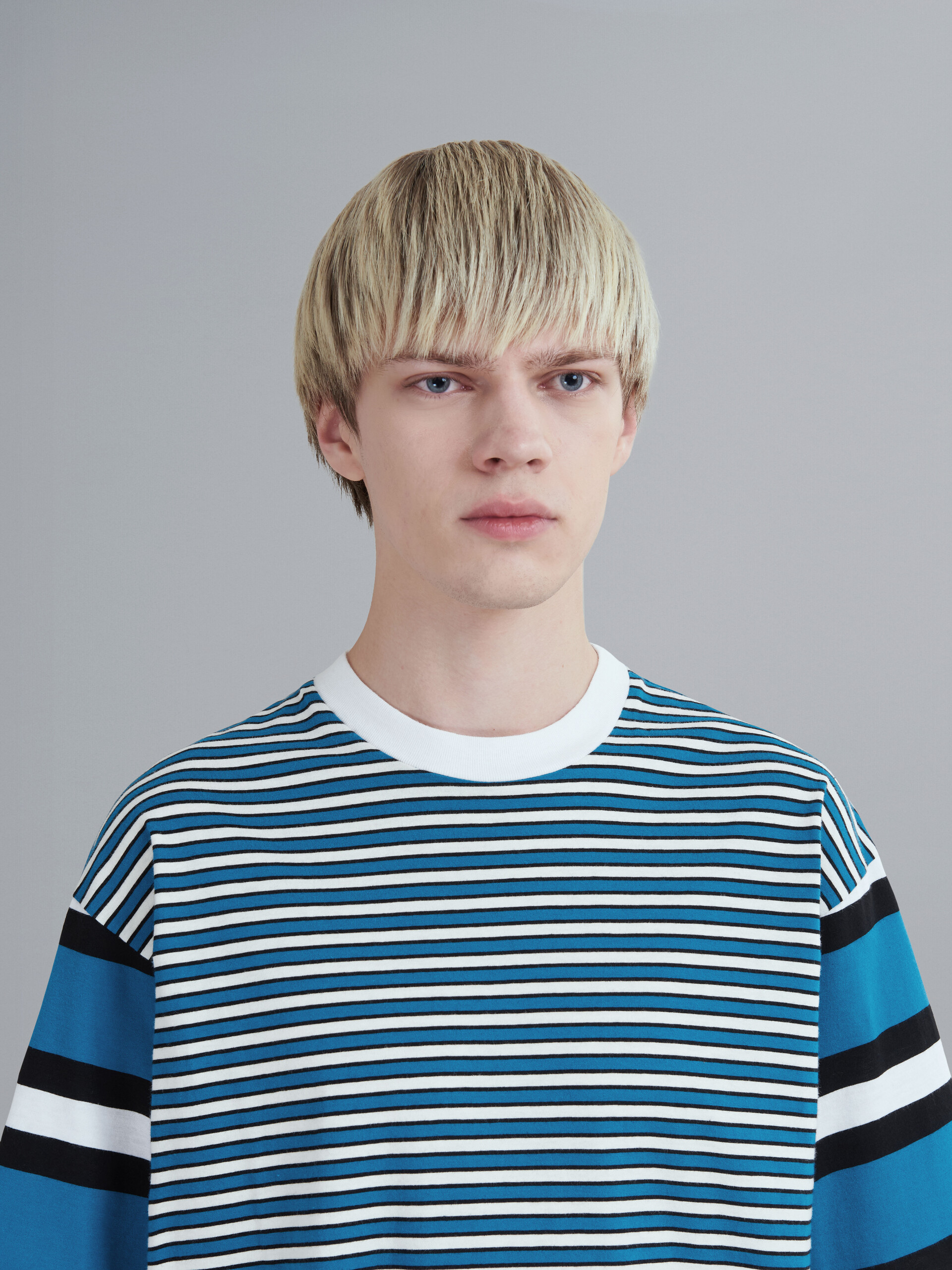 Blue striped cotton jersey crewneck T-shirt - T-shirts - Image 4