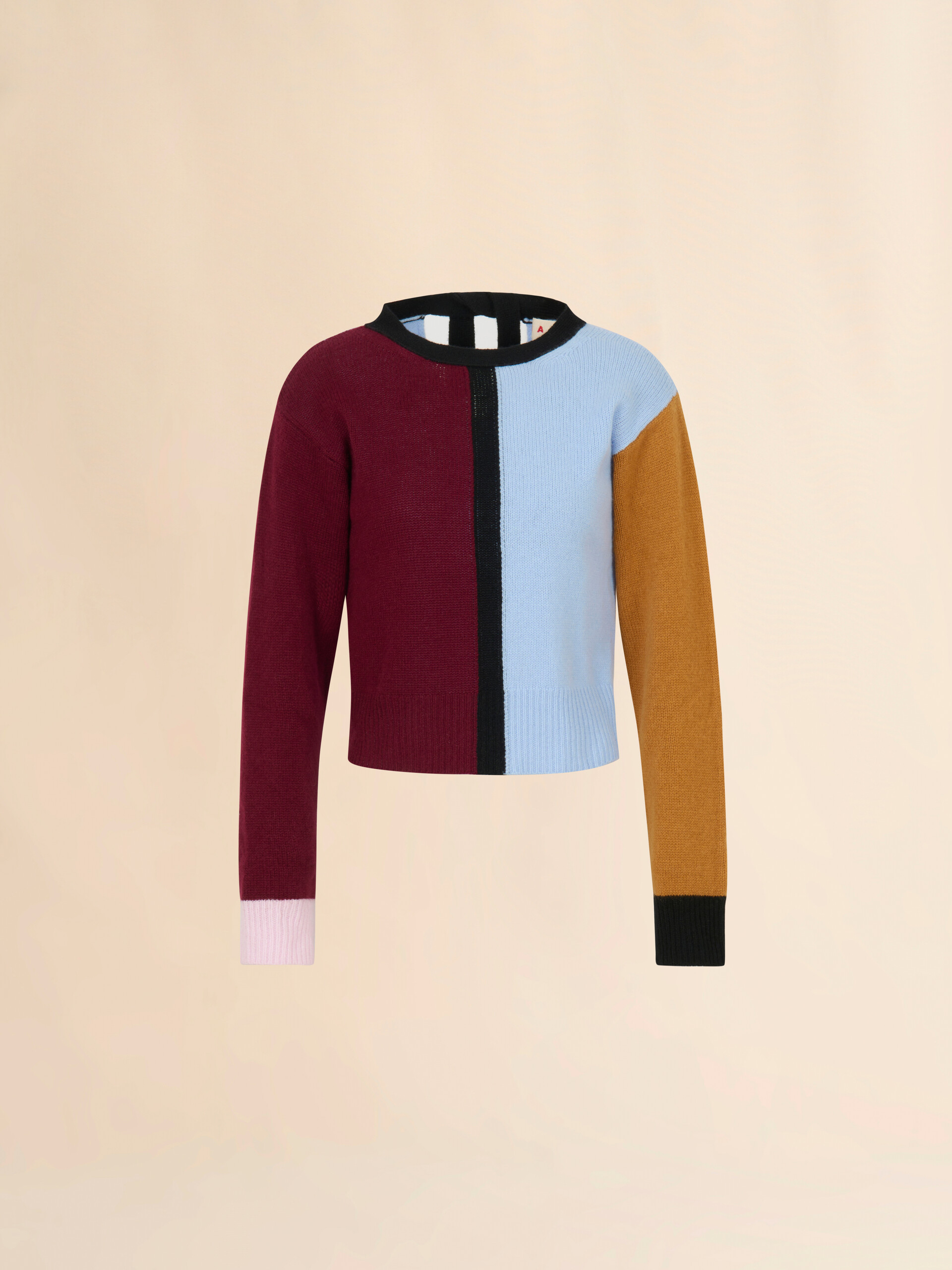 Blue and burgundy cashmere color-block sweater - Pullovers - Image 1