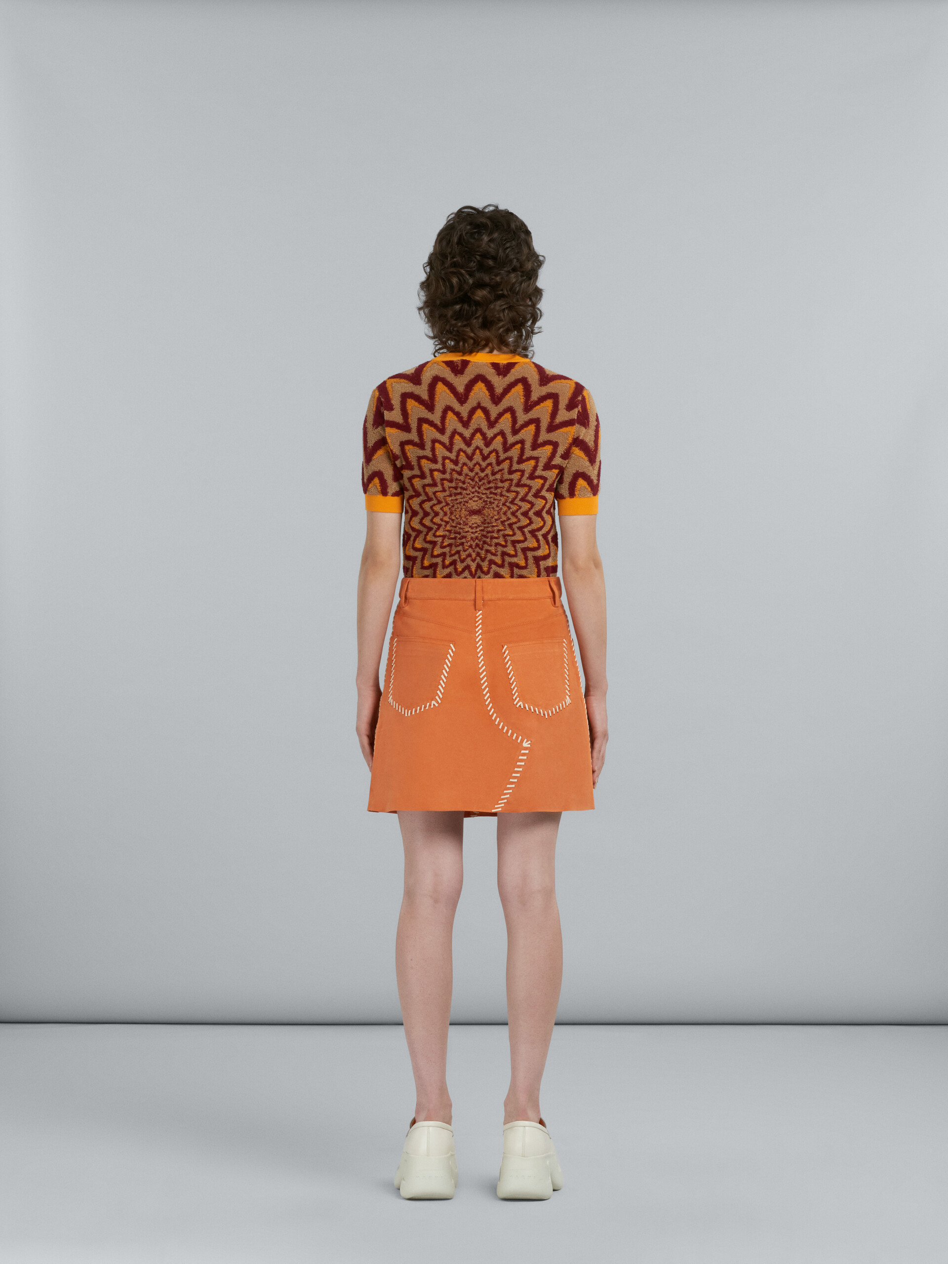 Orange suede skirt with nappa stitching - Skirts - Image 3