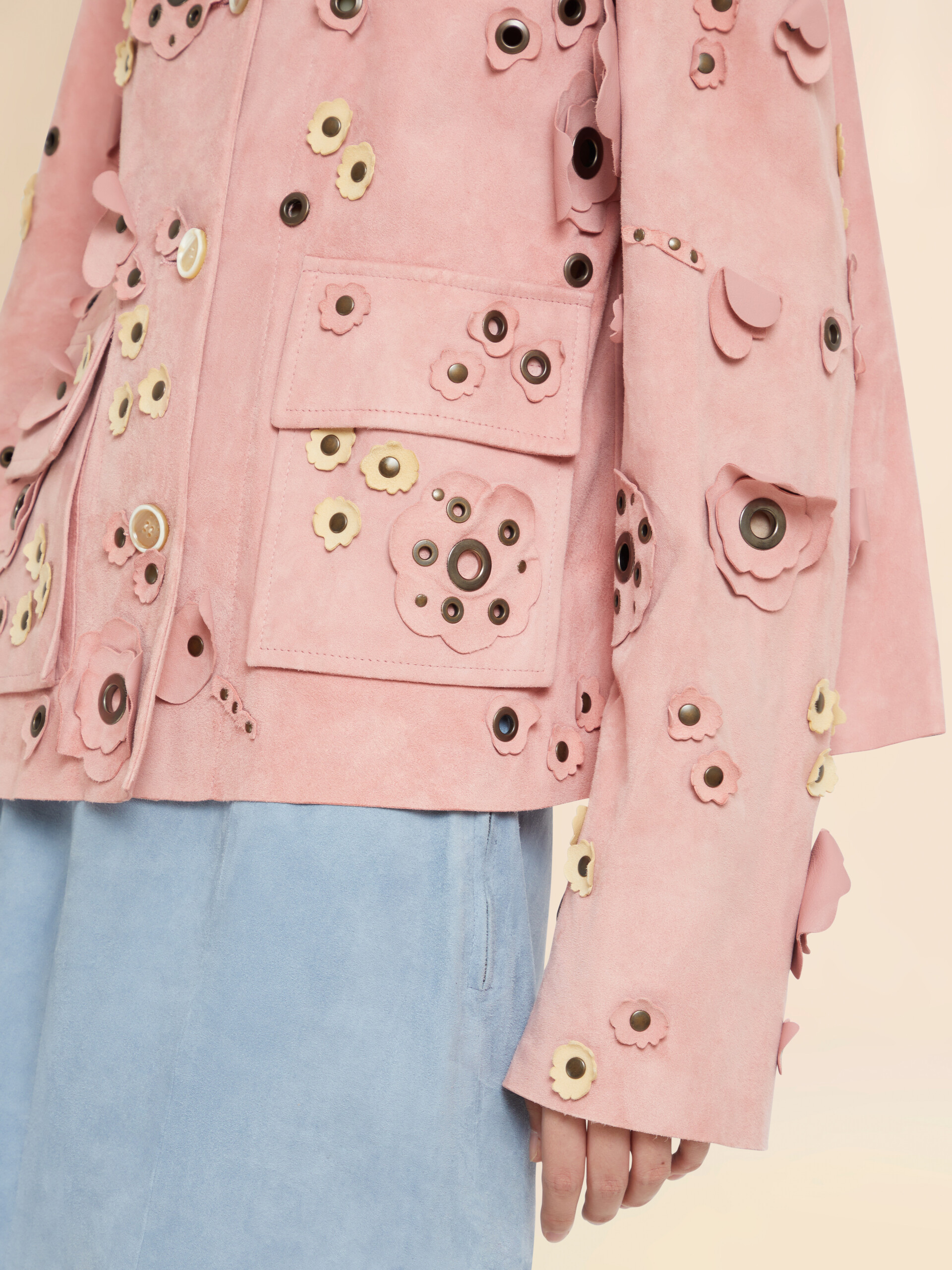Pink suede jacket with flower appliqués - Jackets - Image 5