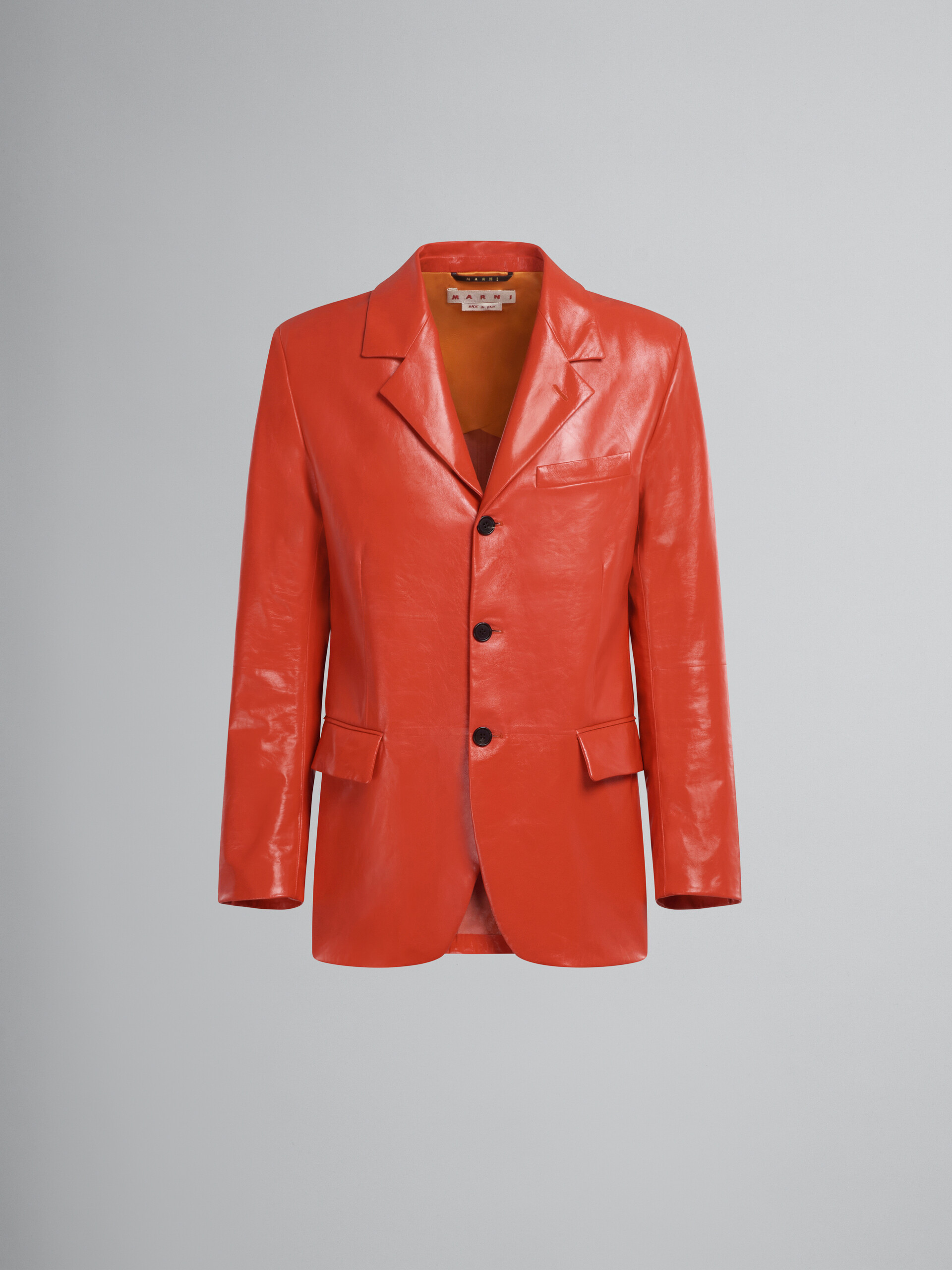 Red single-breasted blazer in ultralight naplak leather - Jackets - Image 1