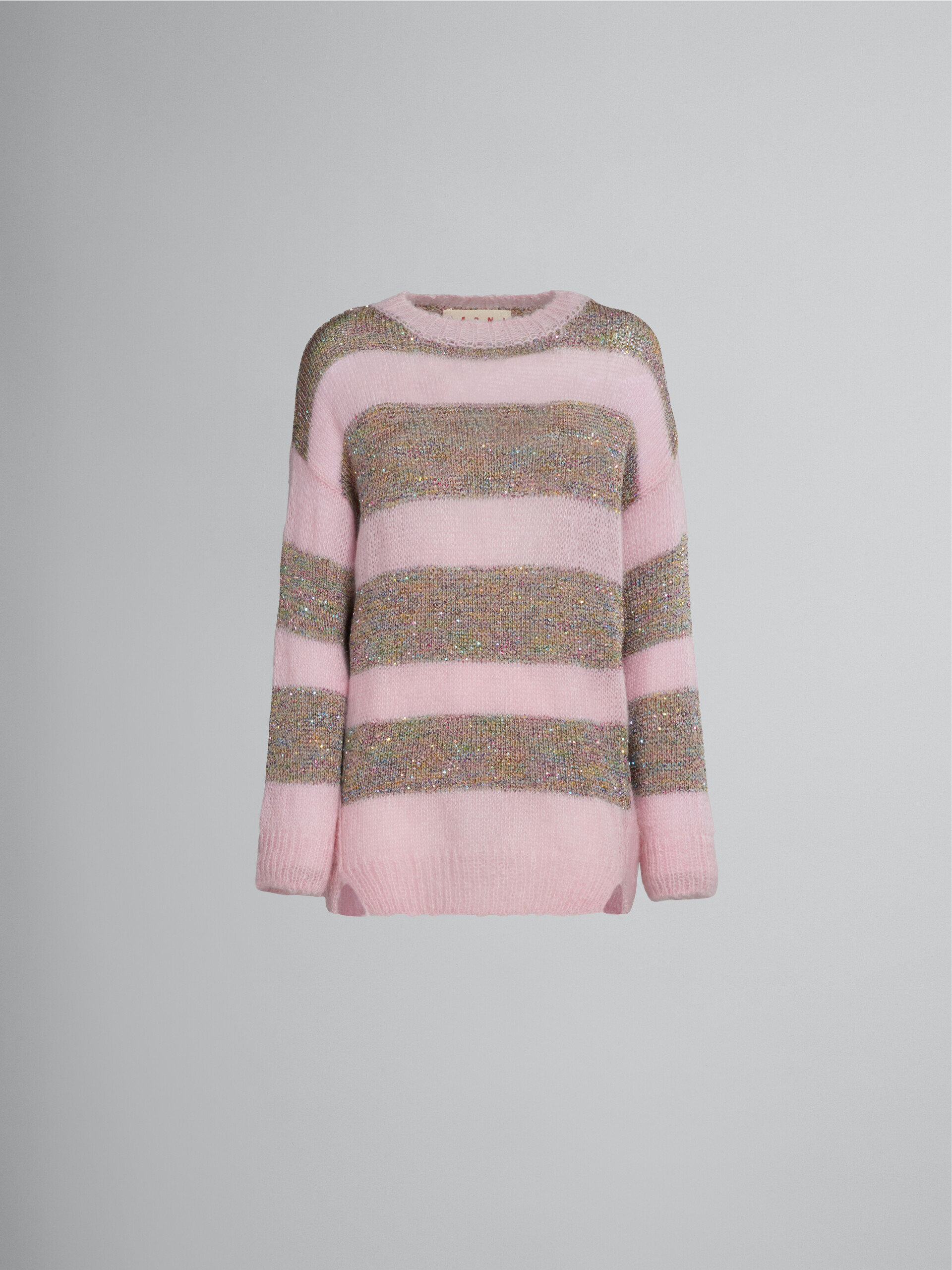 Sweater in striped pink mohair and wool - Pullovers - Image 1