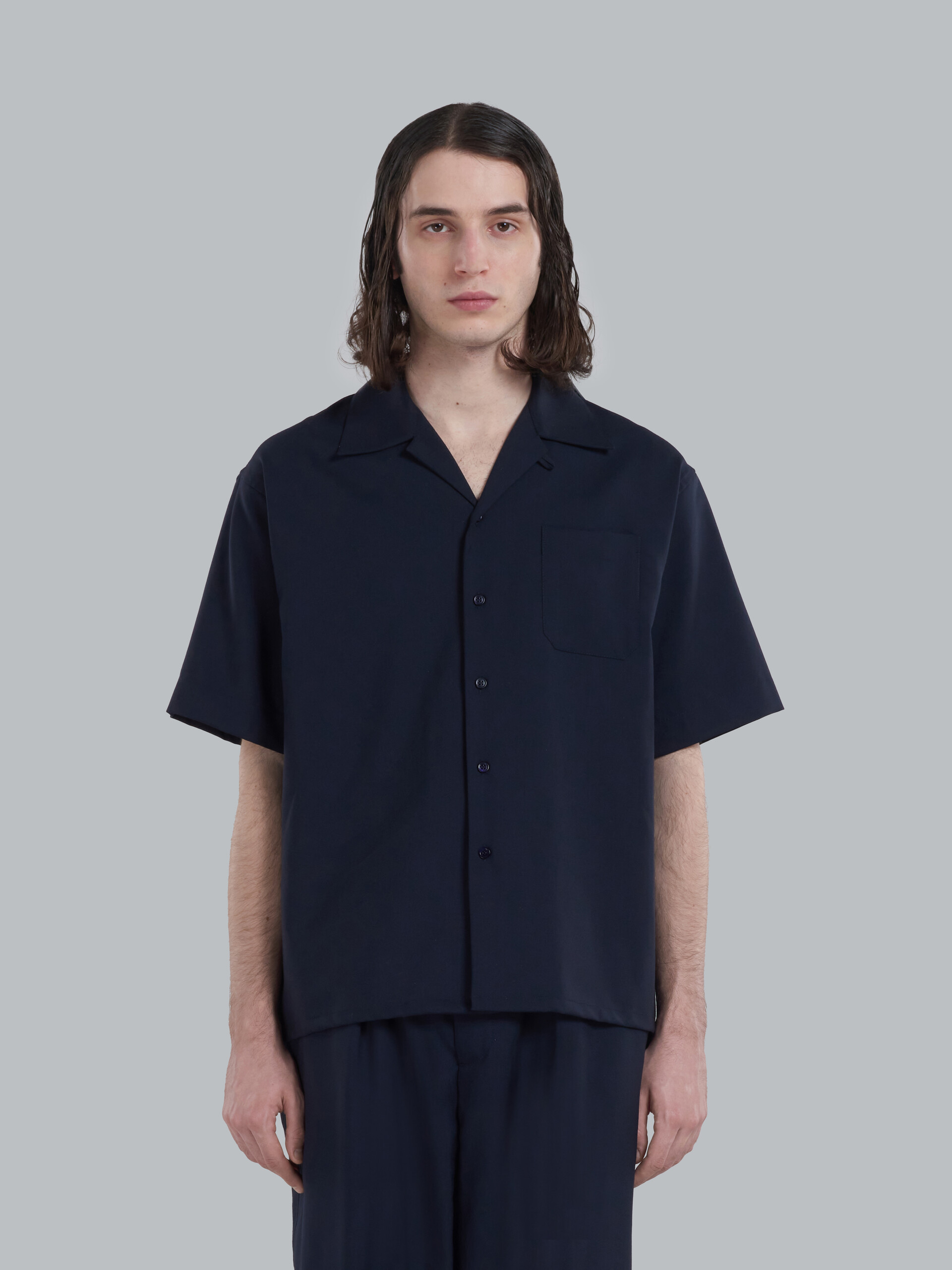 Dark blue tropical wool bowling shirt - Shirts - Image 2