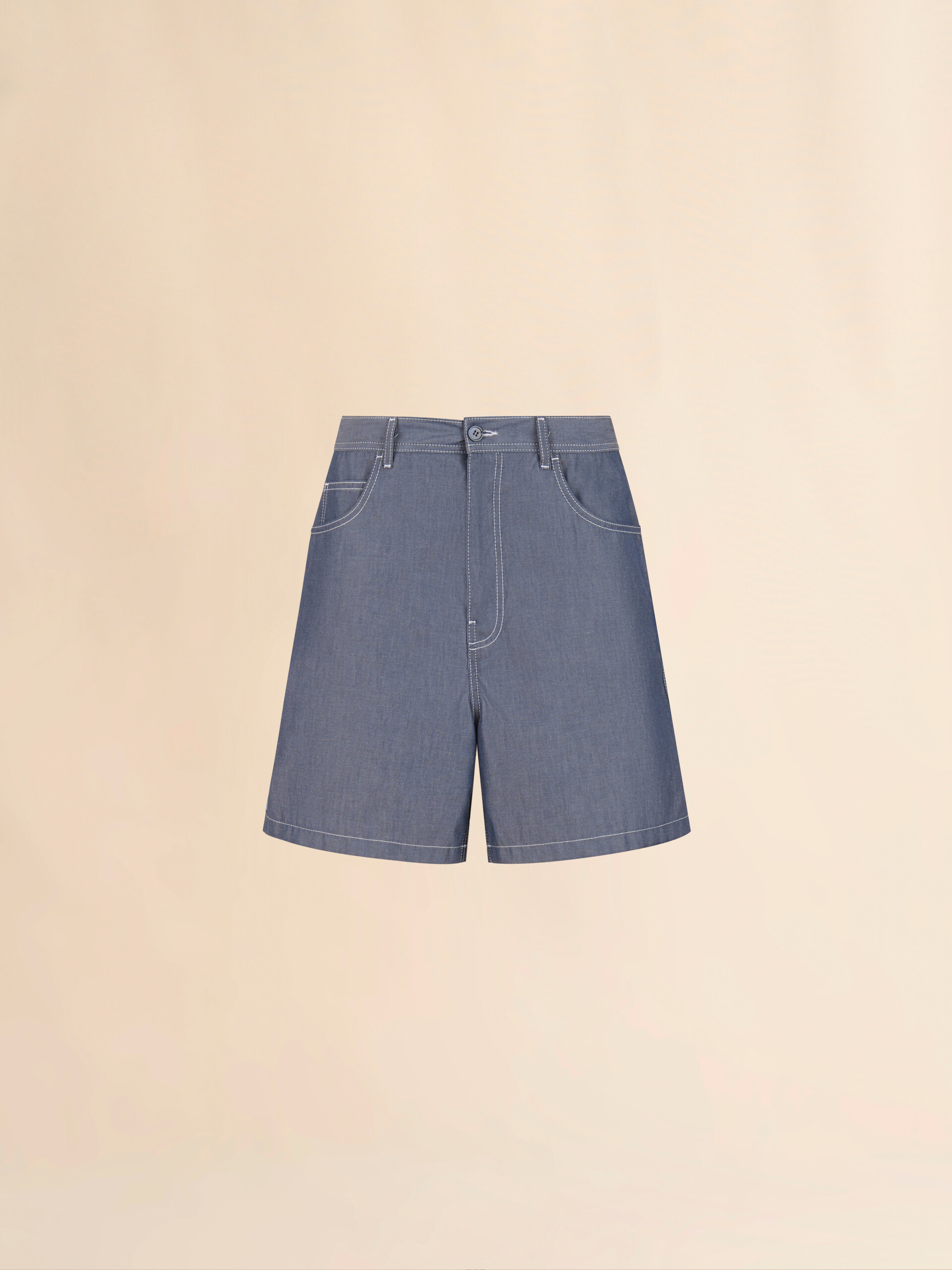 Blue chambray shorts with back adjuster - Pants - Image 1