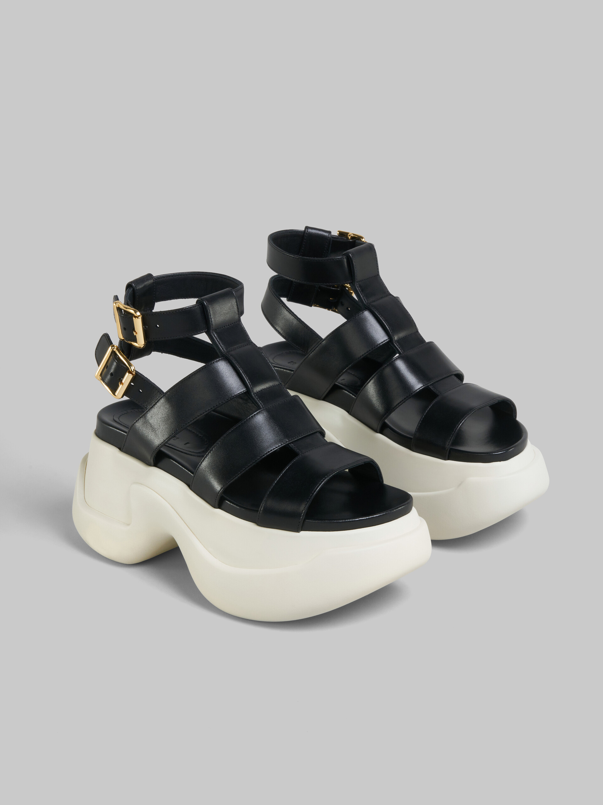 Black leather gladiator sandal with platform sole - Sandals - Image 5