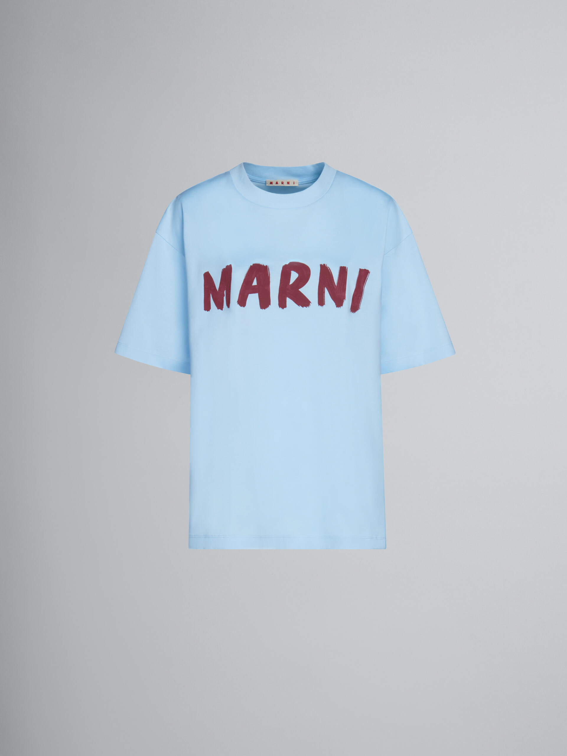 로고 장식 블루 유기농 코튼 티셔츠 - 티셔츠 - Image 1