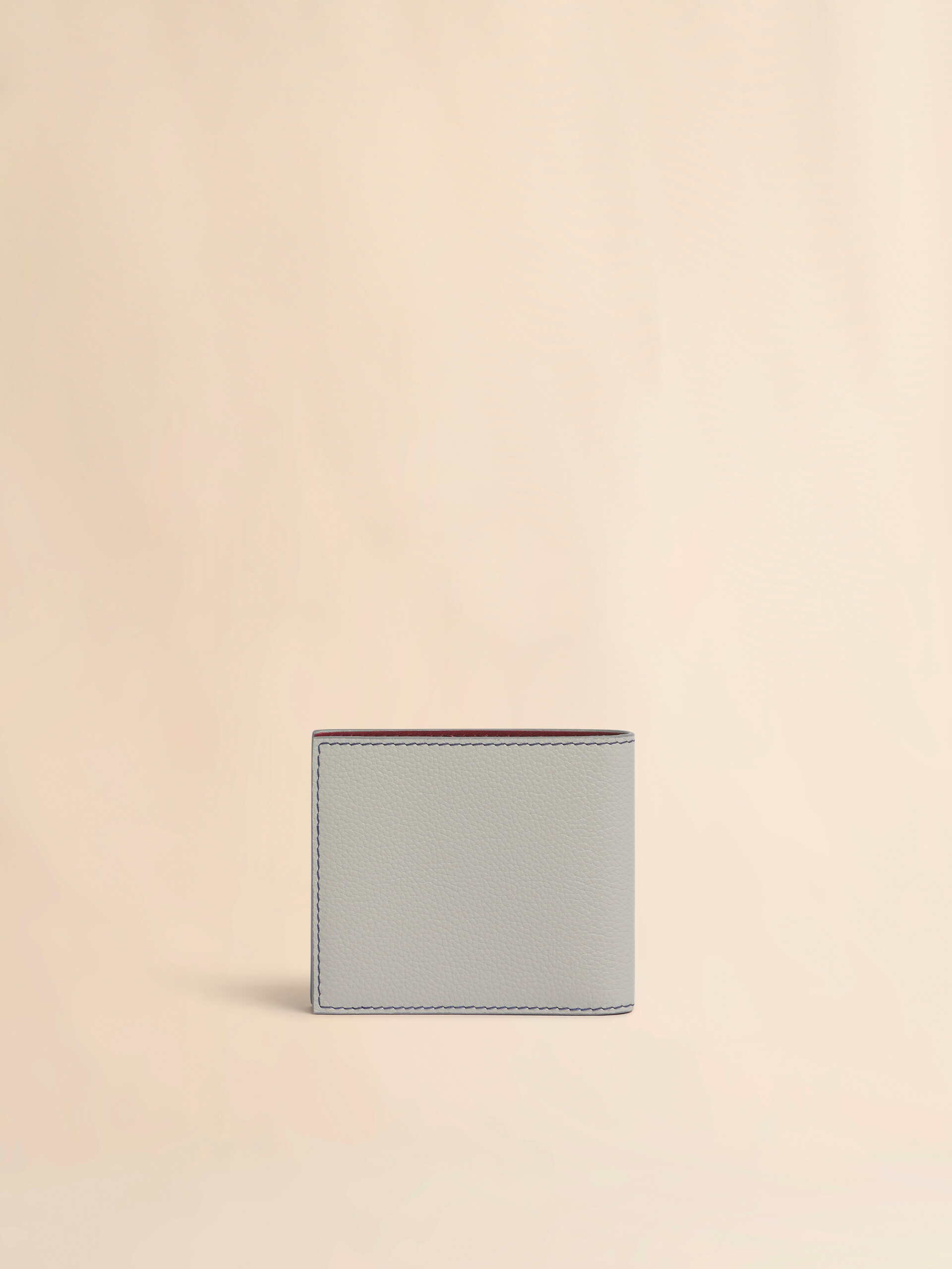 Blue leather bifold wallet with contrast stitching - Wallets - Image 3