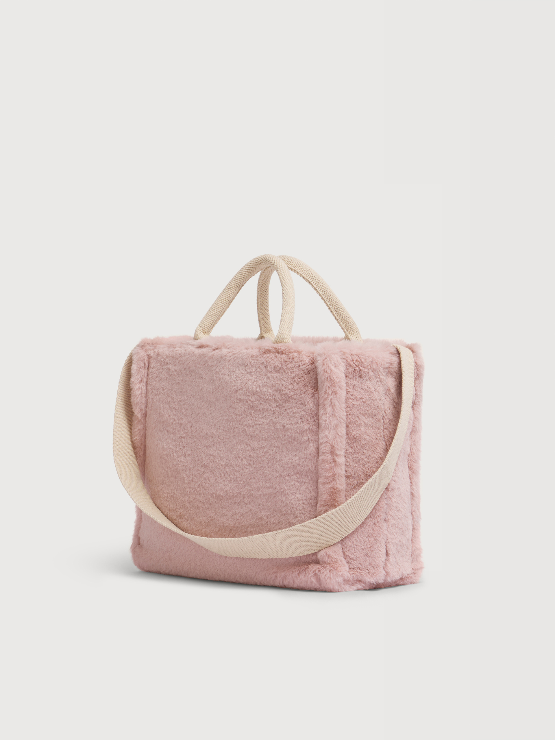 ライトブルー フェイクファー製バスケットショッパー - ショッピングバッグ - Image 2