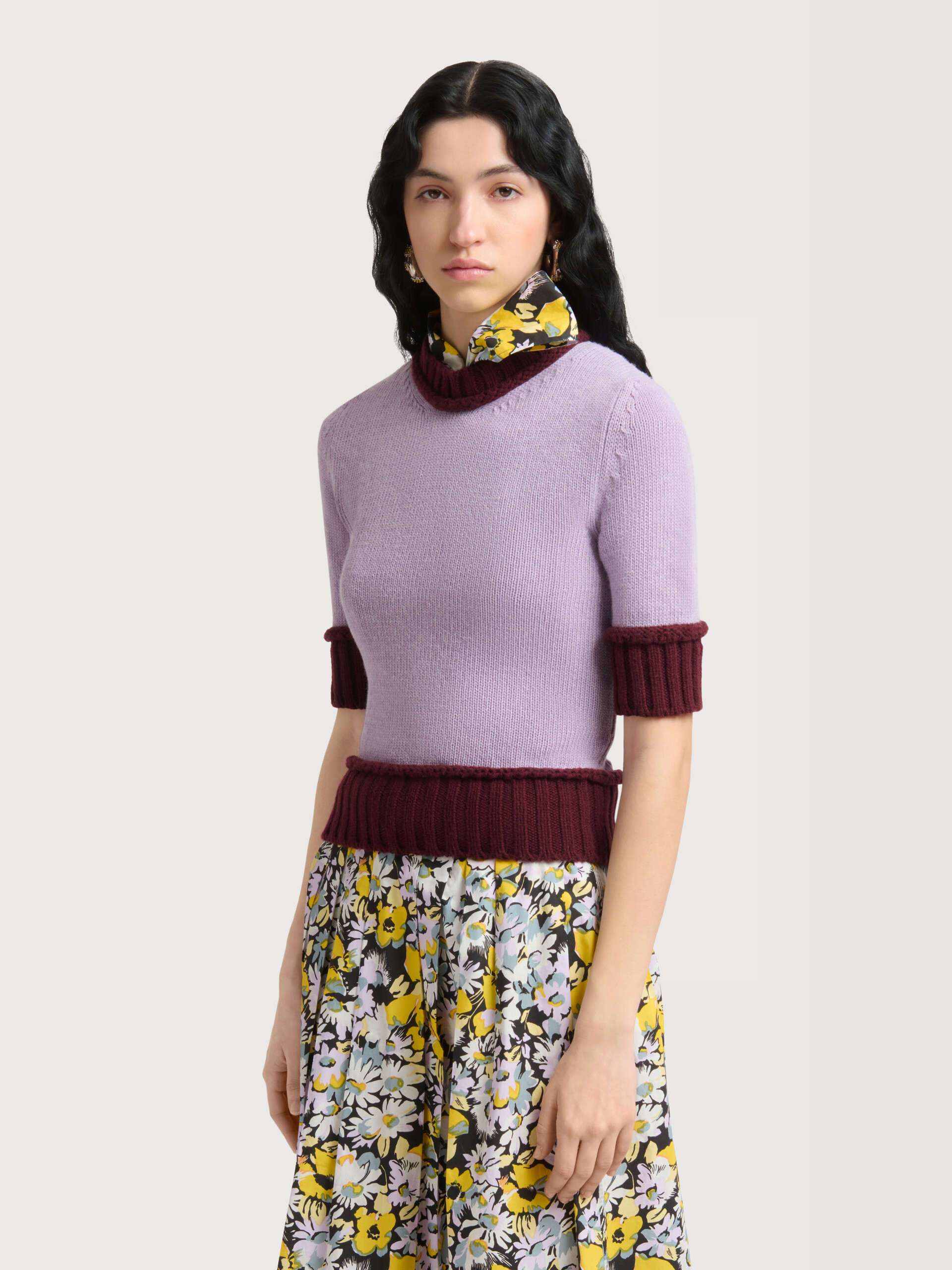 Purple wool blend jumper with contrast trims - Pullovers - Image 3