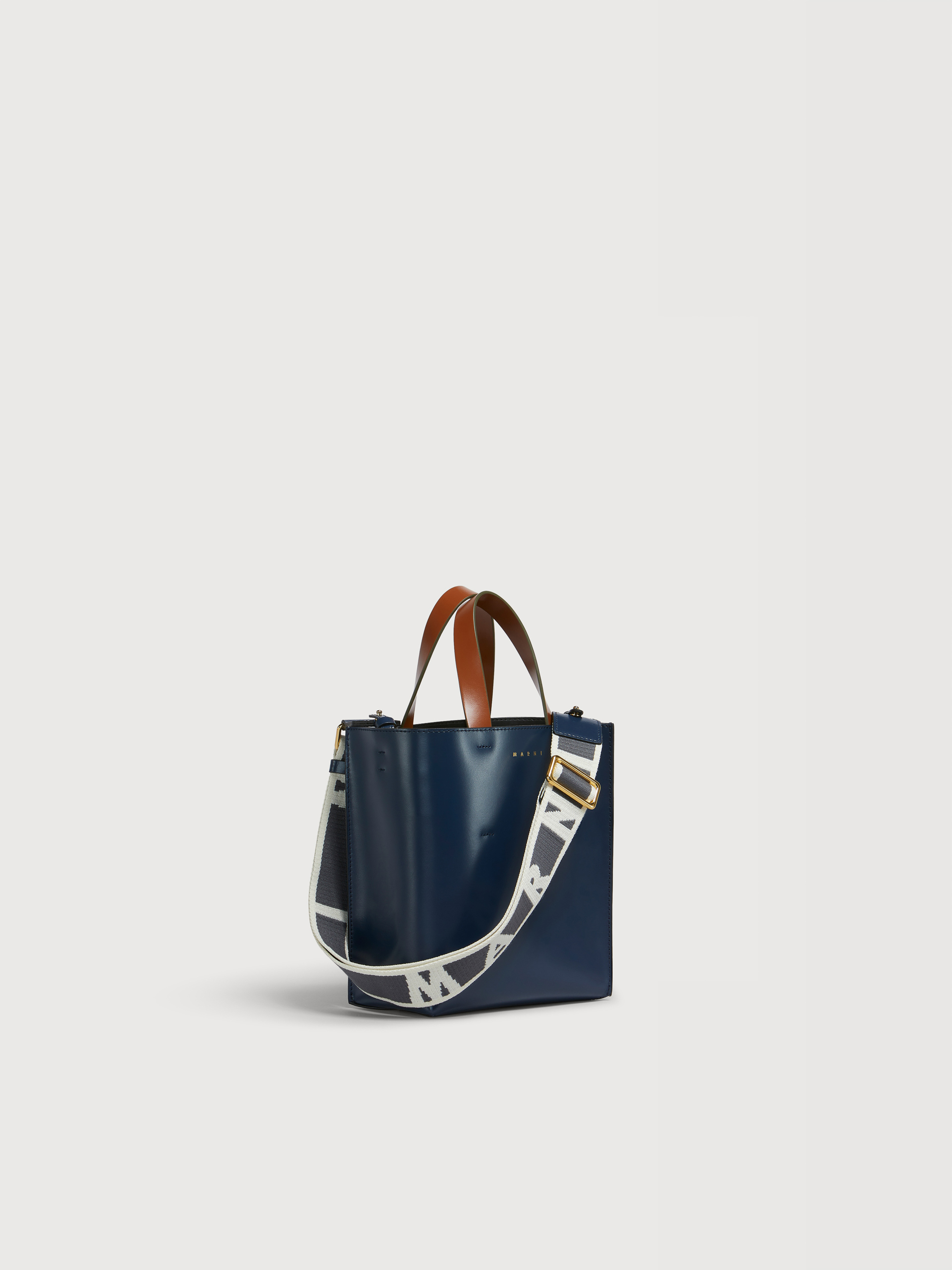 Blue grey and brown leather Museo mini bag - Shopping Bags - Image 5