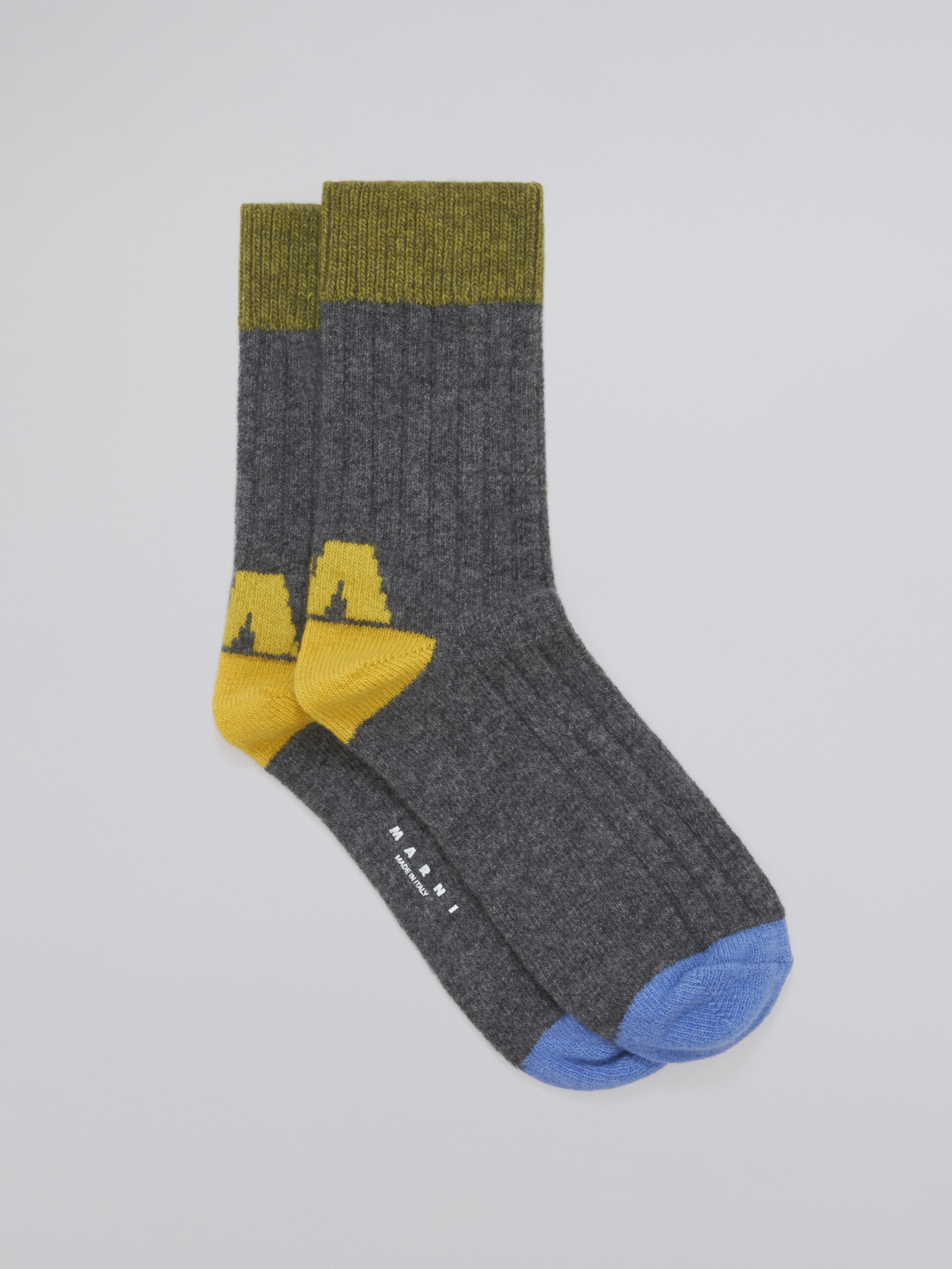 Grey wool sock with logo M jacquard - Socks - Image 1