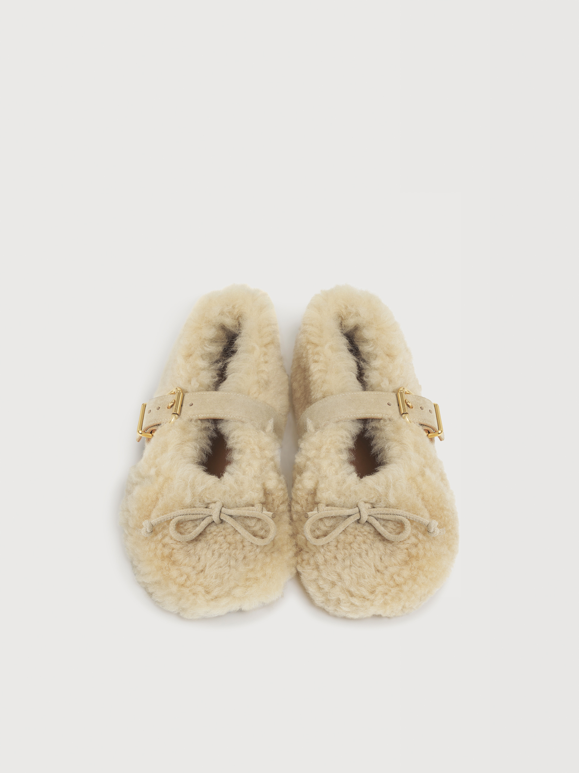 Black shearling ballerina with buckle - Ballet Shoes - Image 4