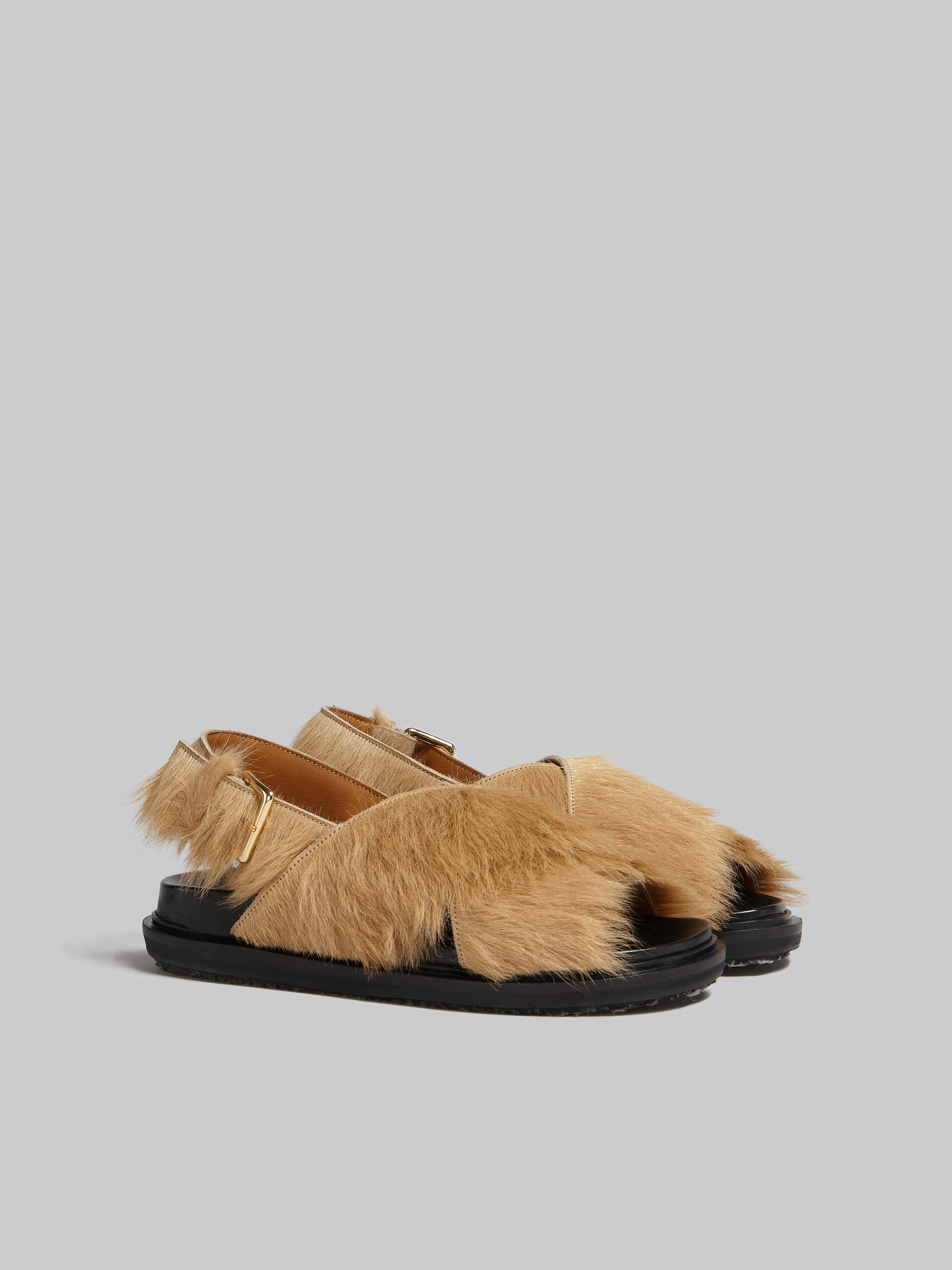 Beige long-hair calfskin Fussbett - Sandals - Image 2