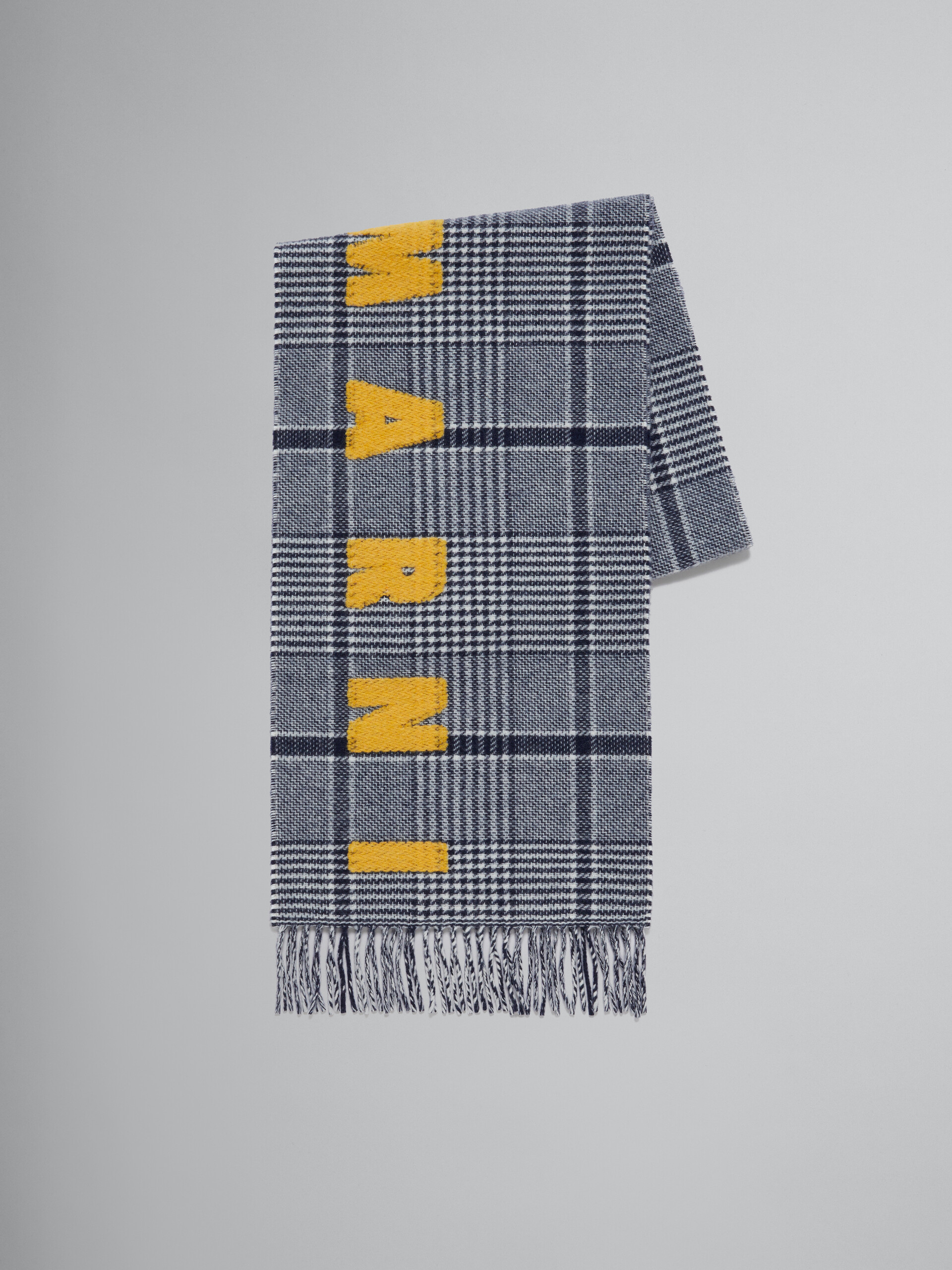 Blue checked wool scarf with logo - Scarves - Image 1