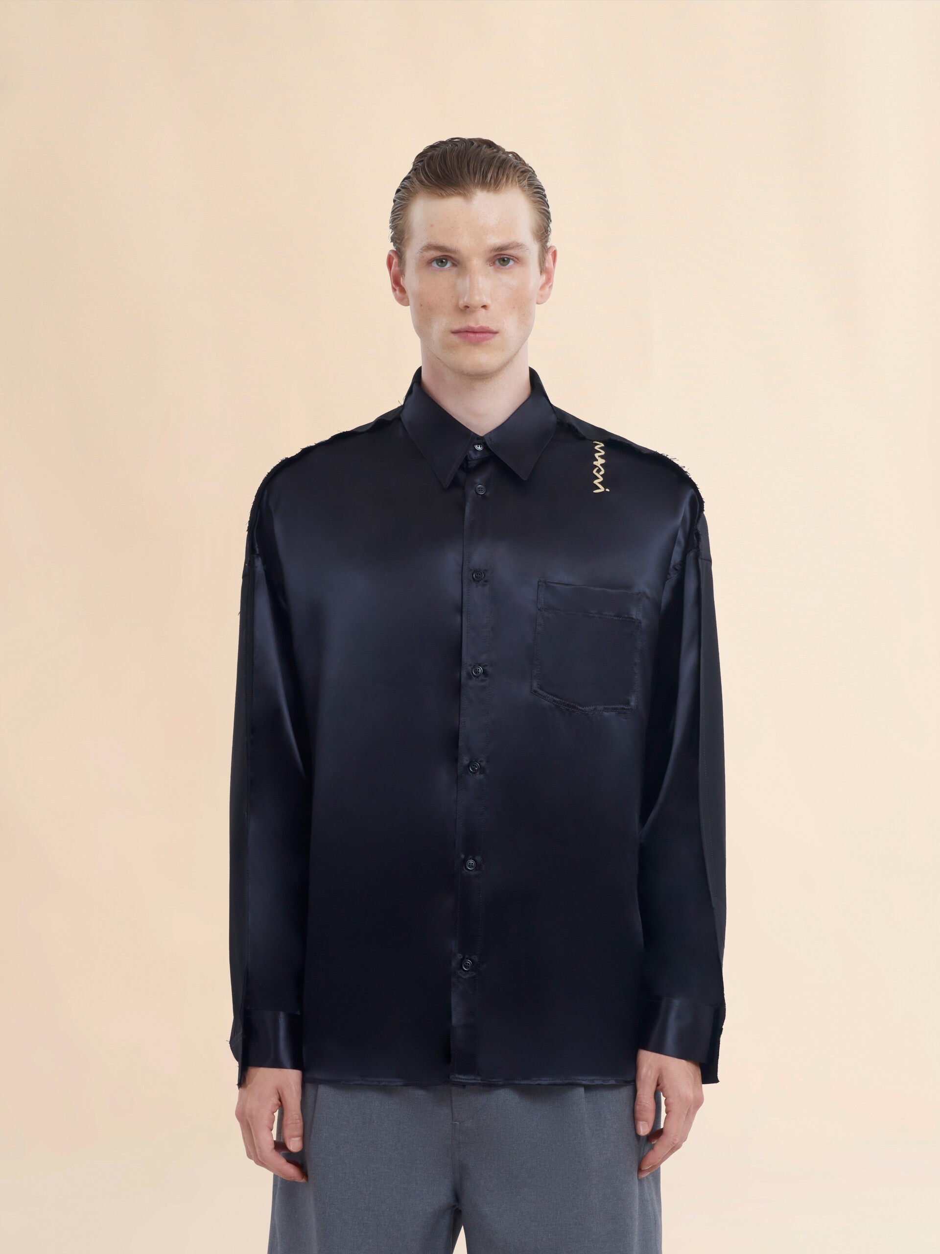 Black wool and viscose shirt with Marni Symbol - Shirts - Image 2