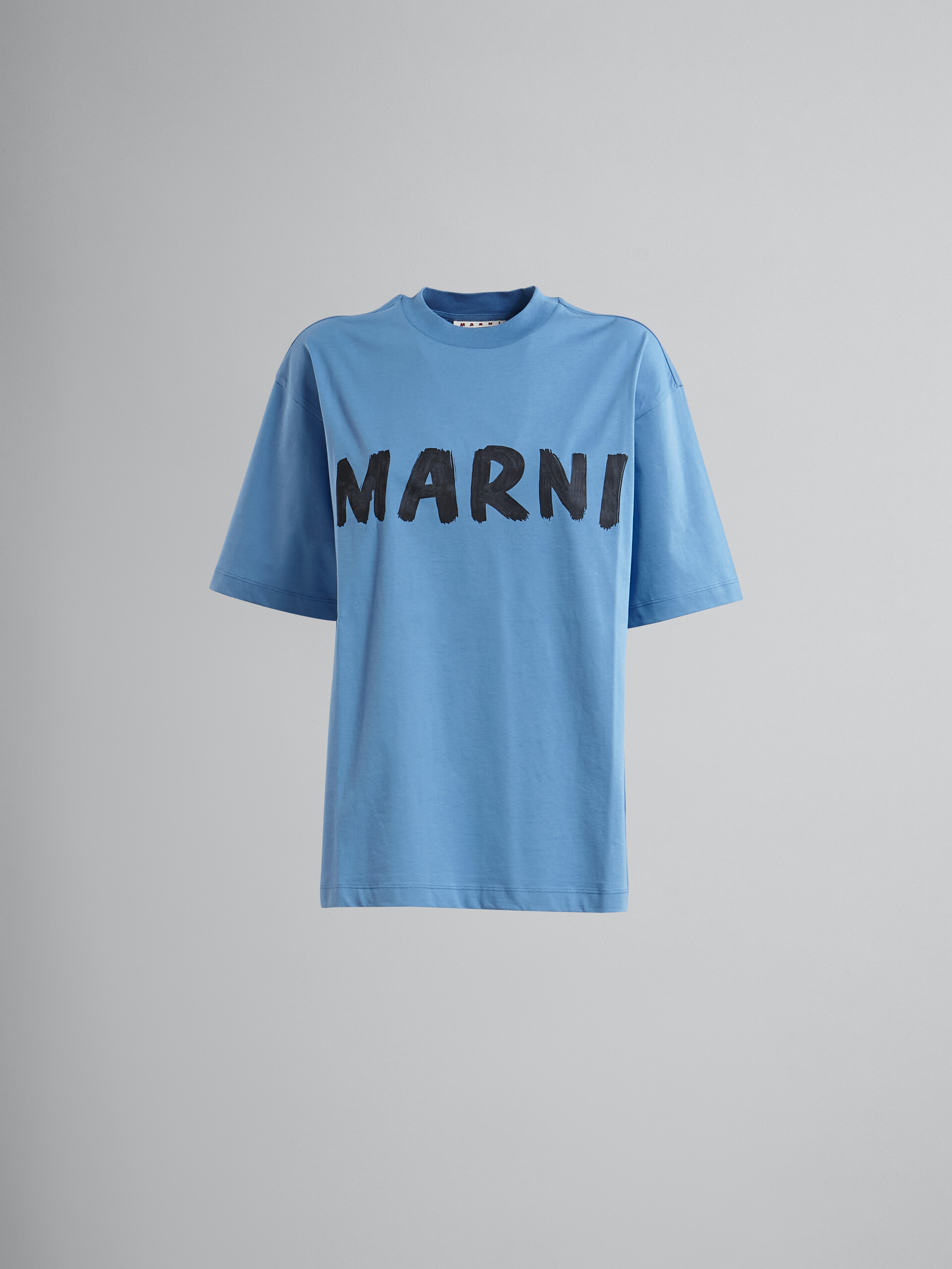 T-shirt en jersey biologique bleu à imprimé logo - T-shirts - Image 1