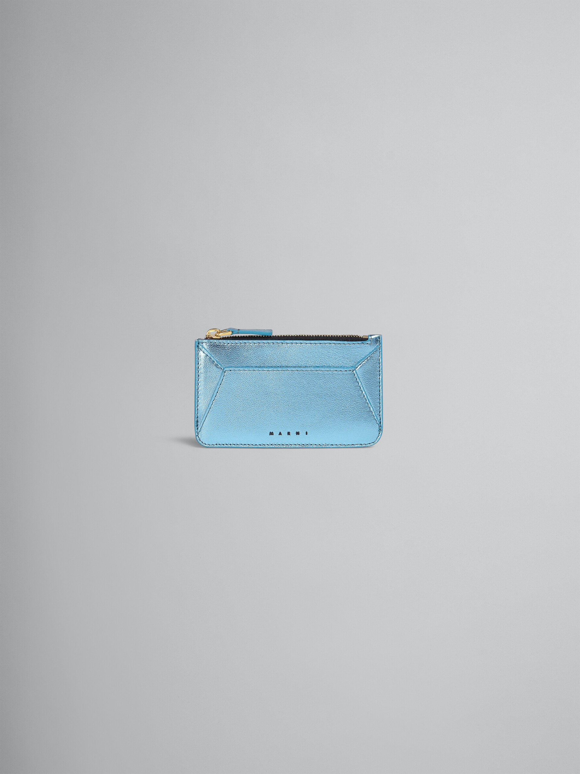 Pale blue metallic leather card case - Wallets - Image 1