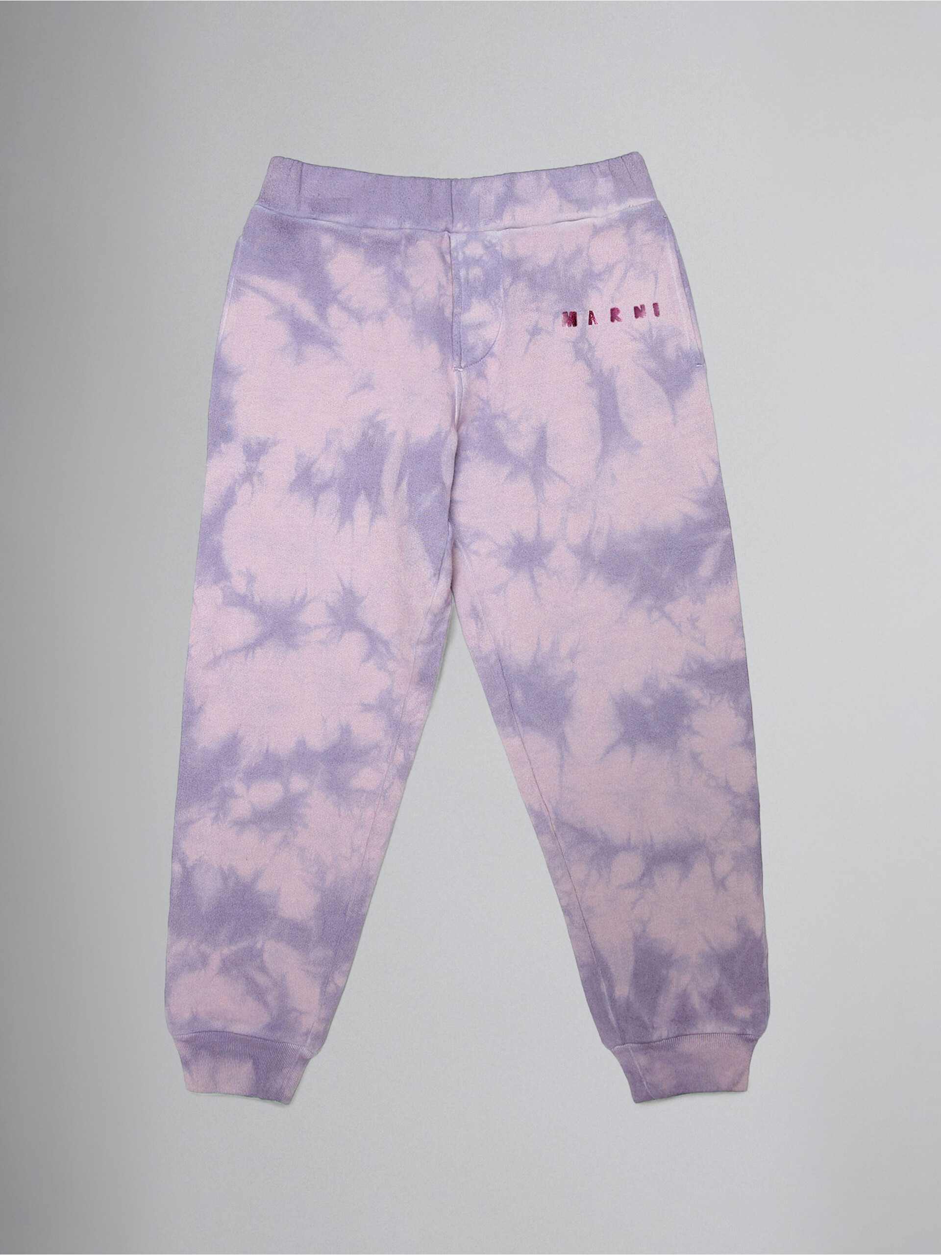 Lavender tie-dye track pants with metallic logo prints - Pants - Image 1
