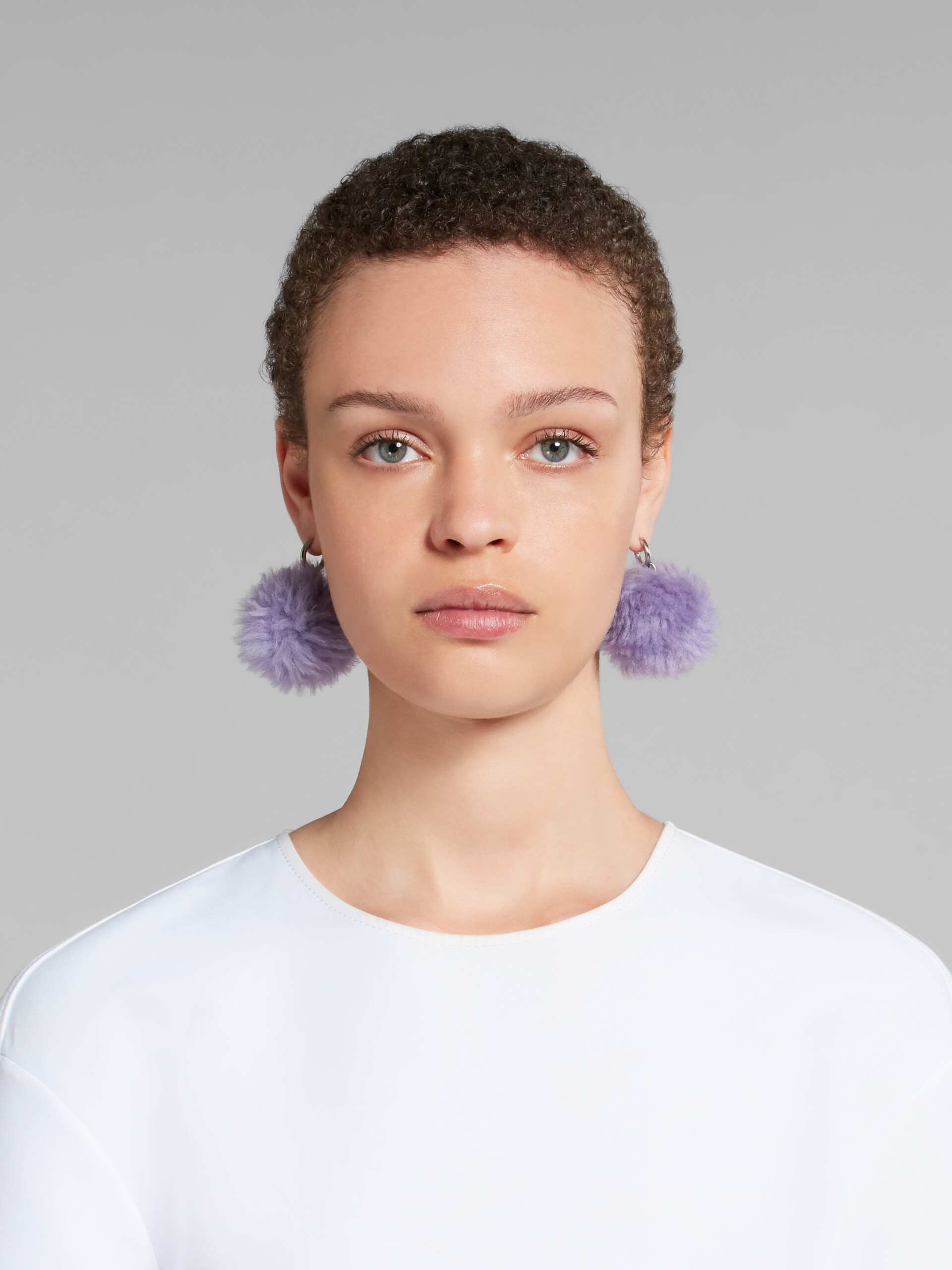 Purple fluffy pom-pom earrings - Earrings - Image 2