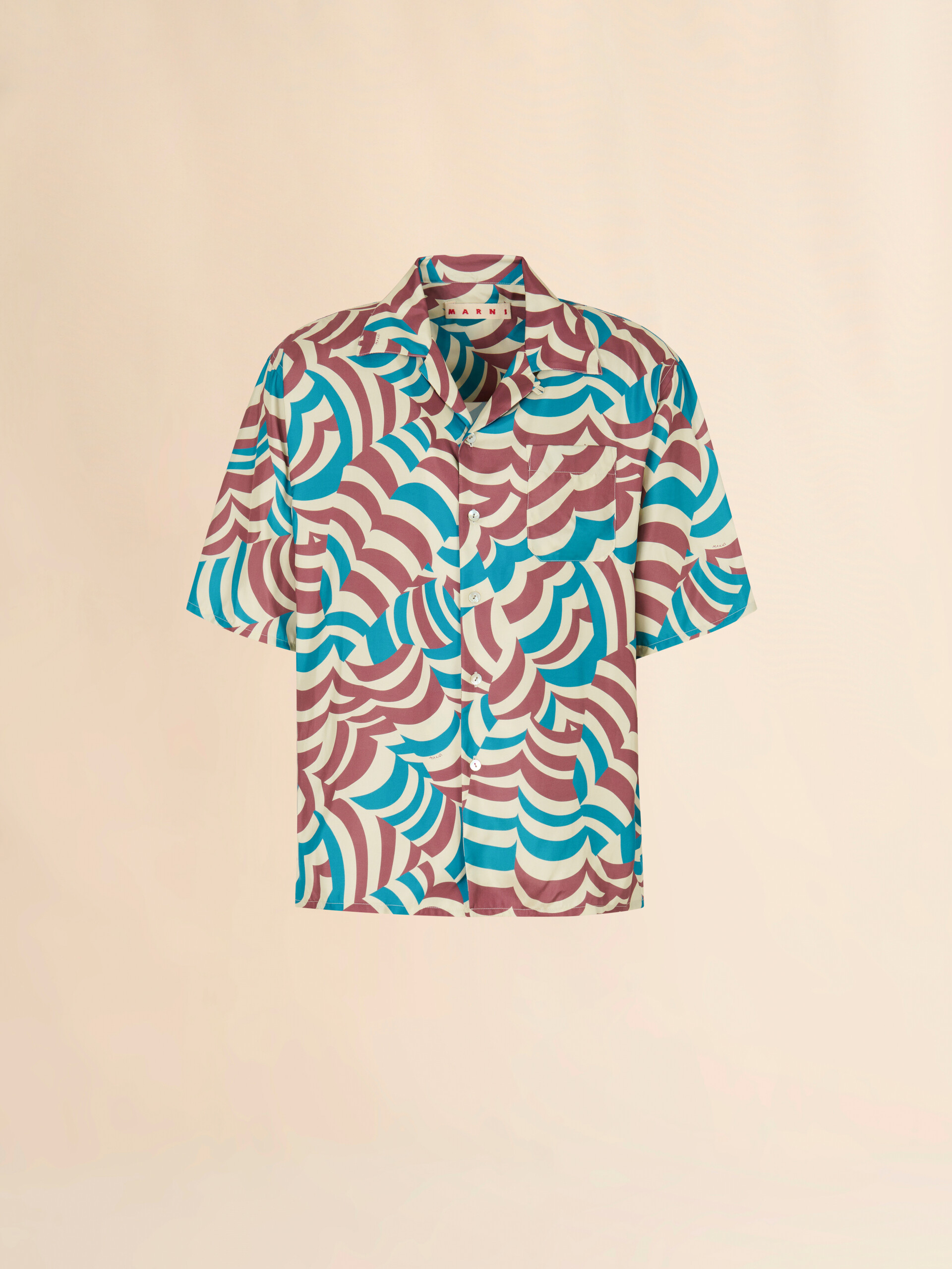 Brown and turquoise twill bowling shirt with Yoyo print - Shirts - Image 1