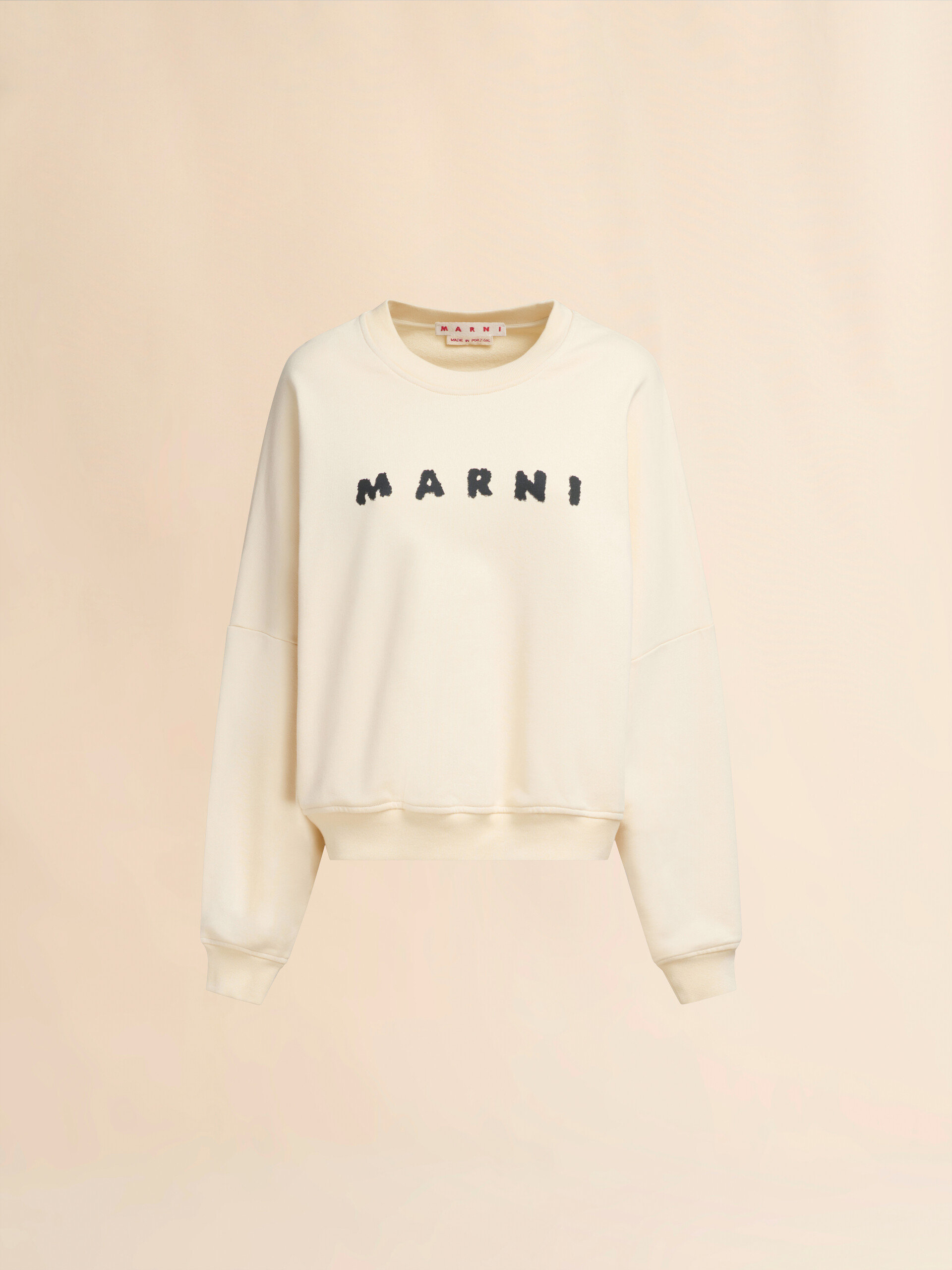 Ivory cotton crewneck T-shirt with printed Marni logo - Sweaters - Image 1