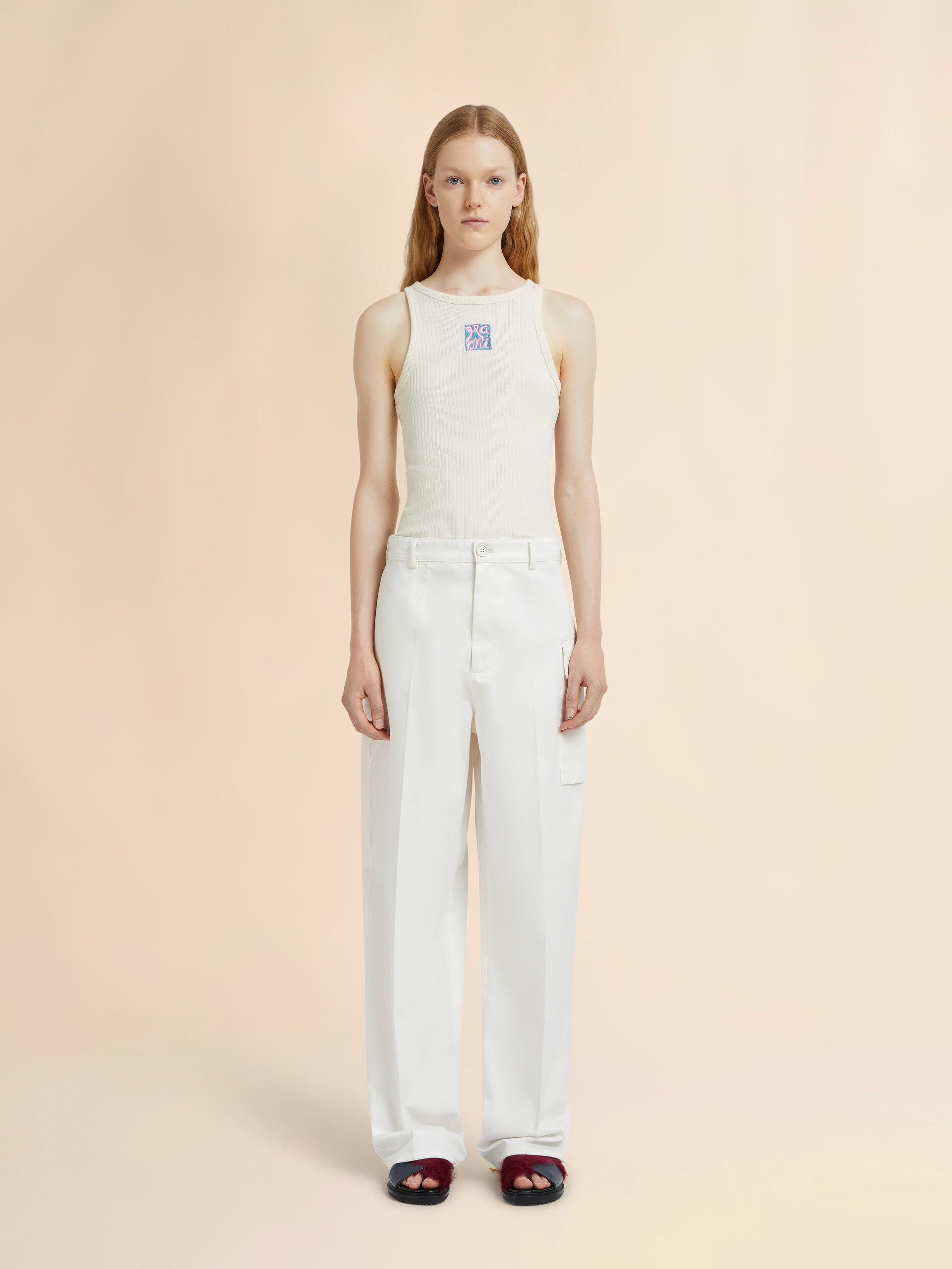 White gabardine trousers with cargo pocket - Pants - Image 2