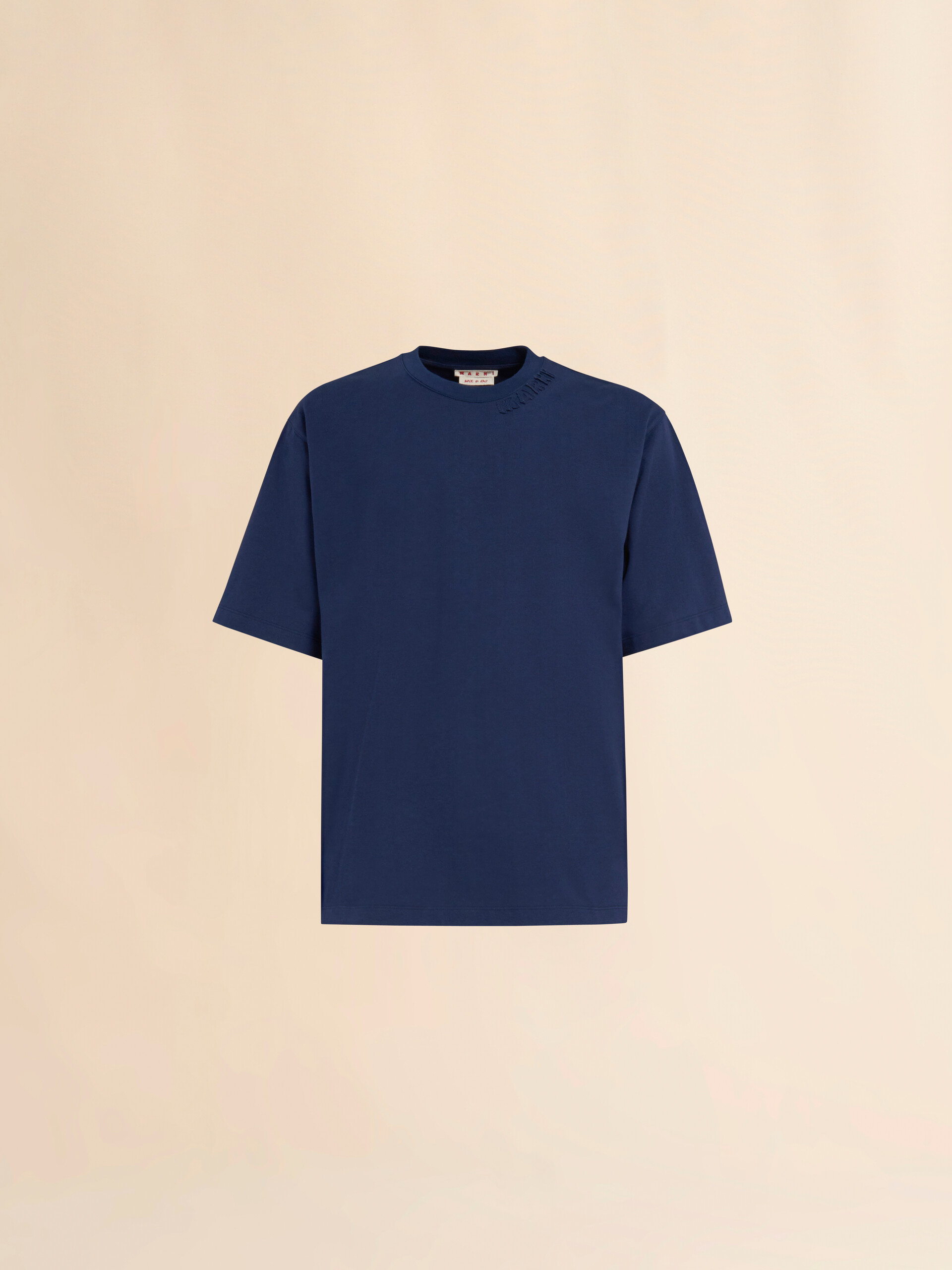 Deep blue organic cotton oversized T-shirt with Marni patches | Marni
