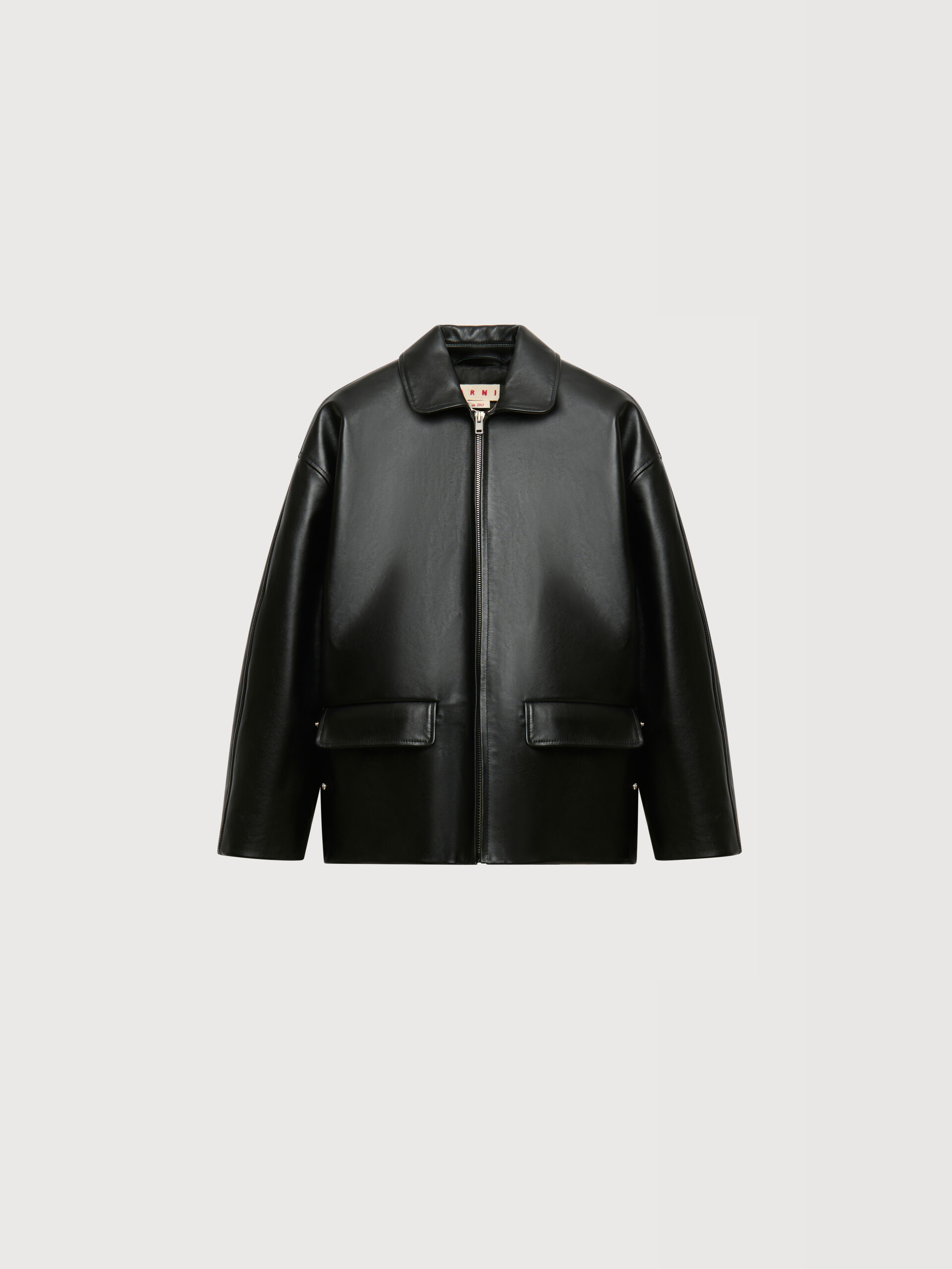 Black glossy leather jacket with martingale - Jackets - Image 1