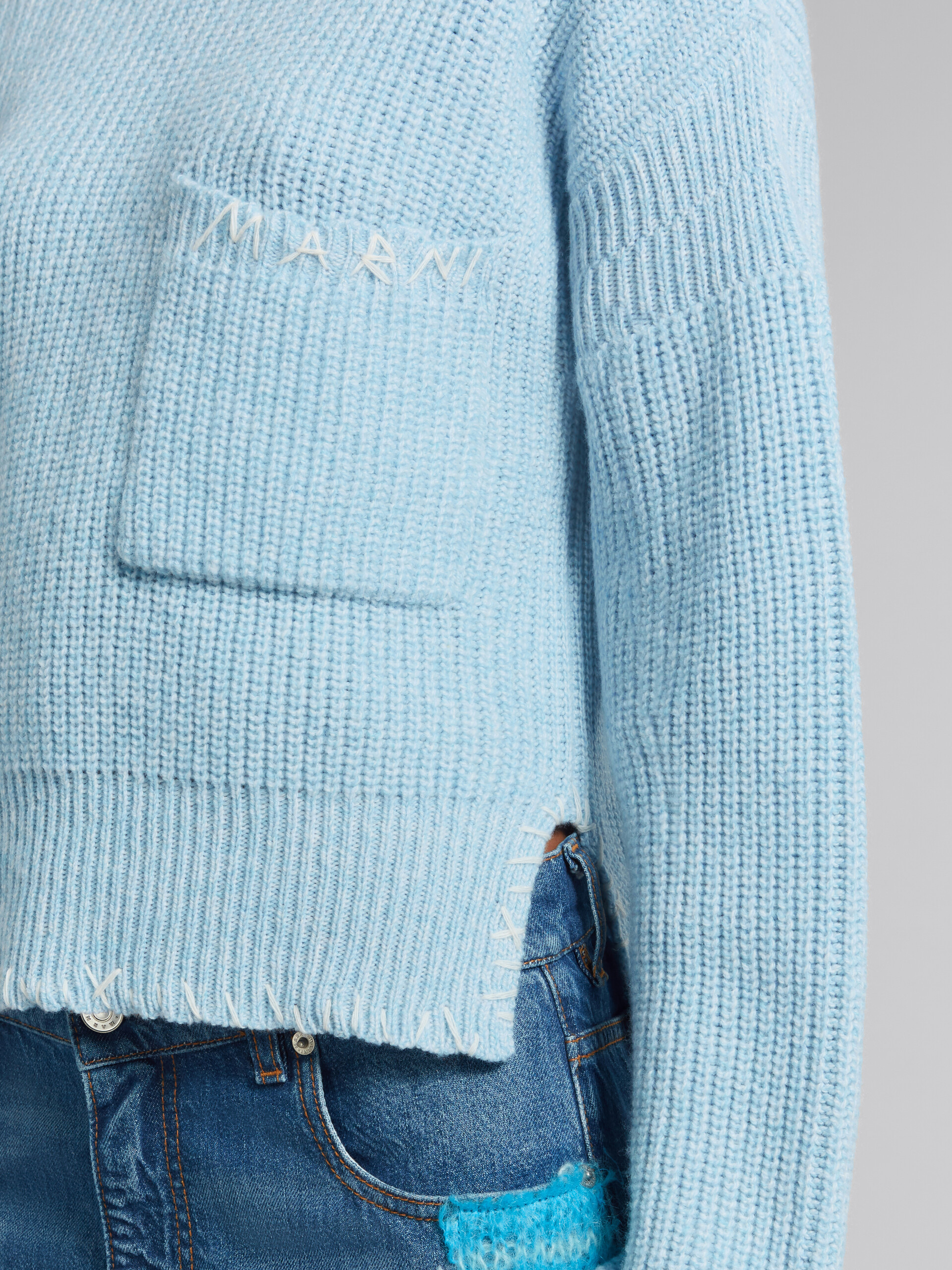 Blue mouliné jumper with mending - Pullovers - Image 4