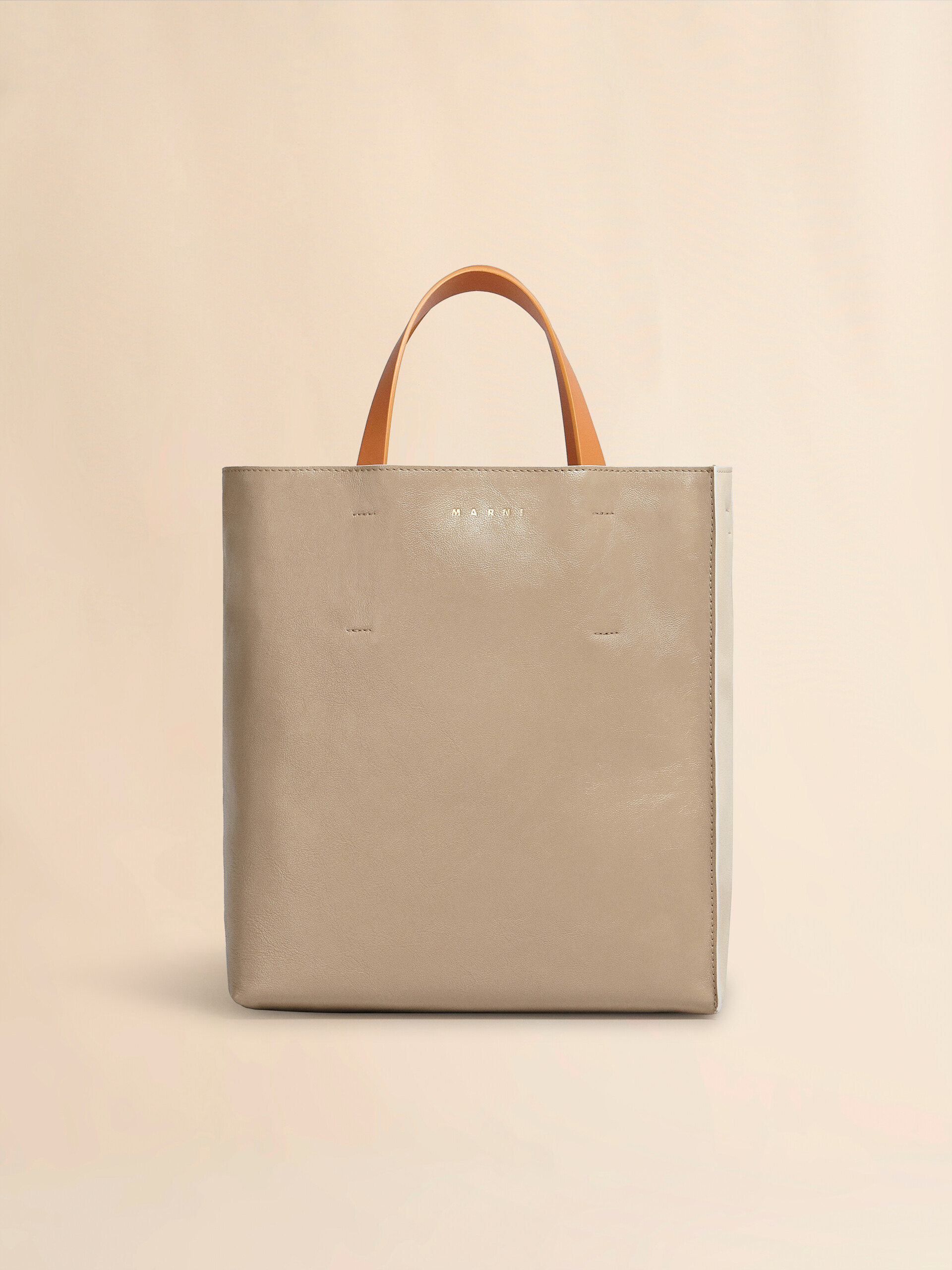 Brown pale blueblack tumbled leather MUSEO SOFT bag - Shopping Bags - Image 1