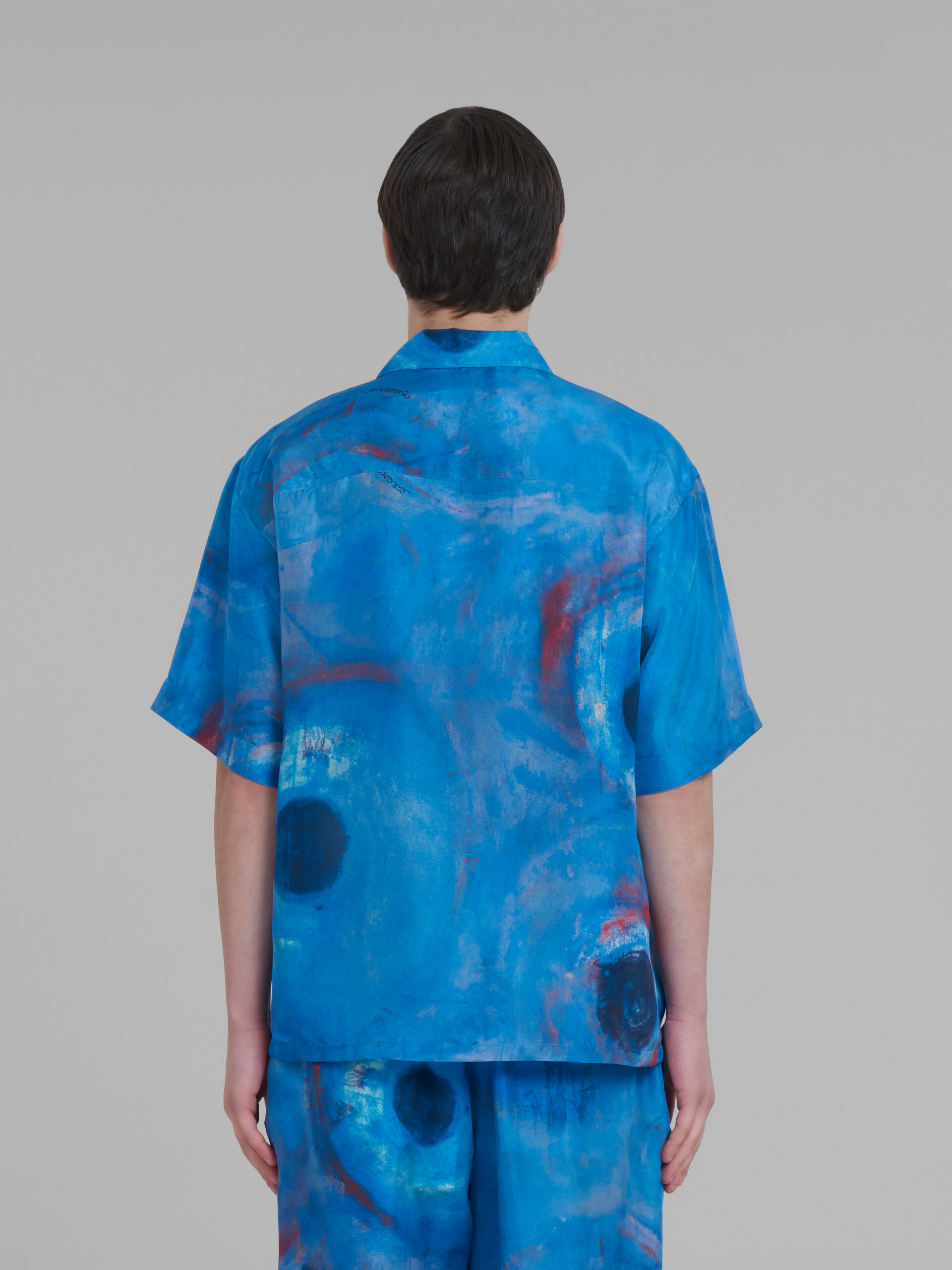 Camicia bowling in habotai di seta con stampa Buchi Blu - Camicie - Image 3