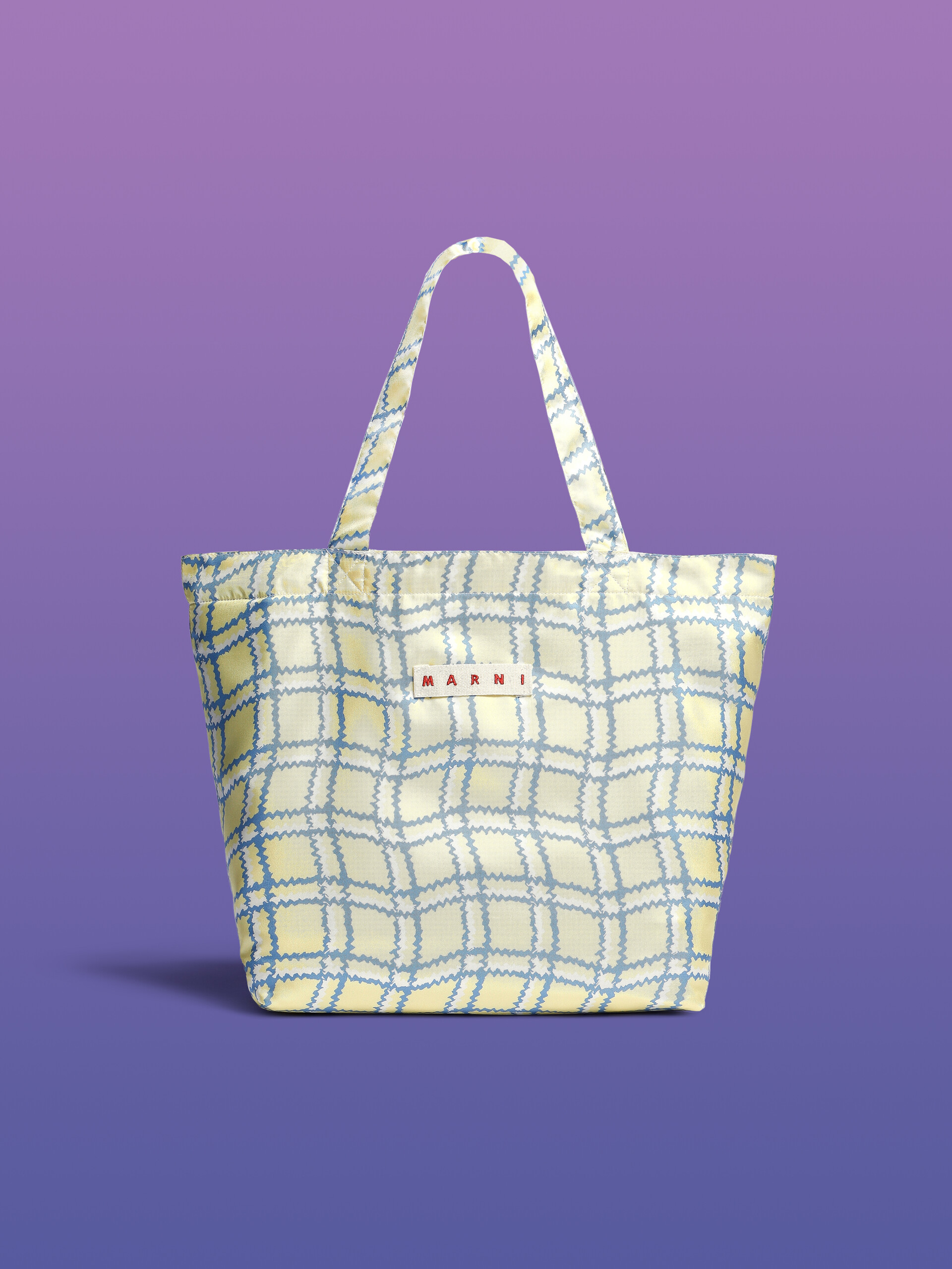 Yellow silk tote bag with archival check print - Shopping Bags - Image 1