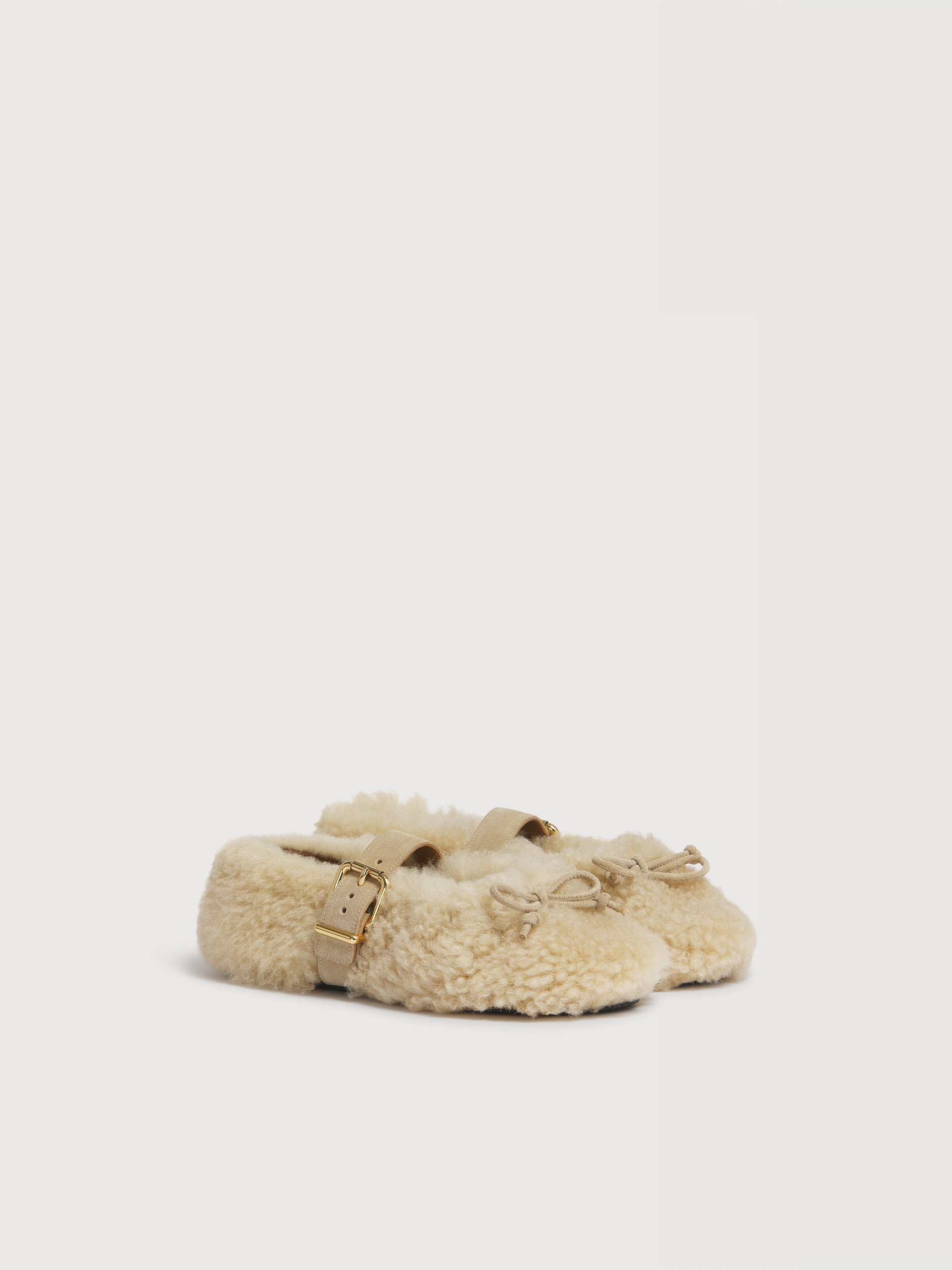 Black shearling ballerina with buckle - Ballet Shoes - Image 2